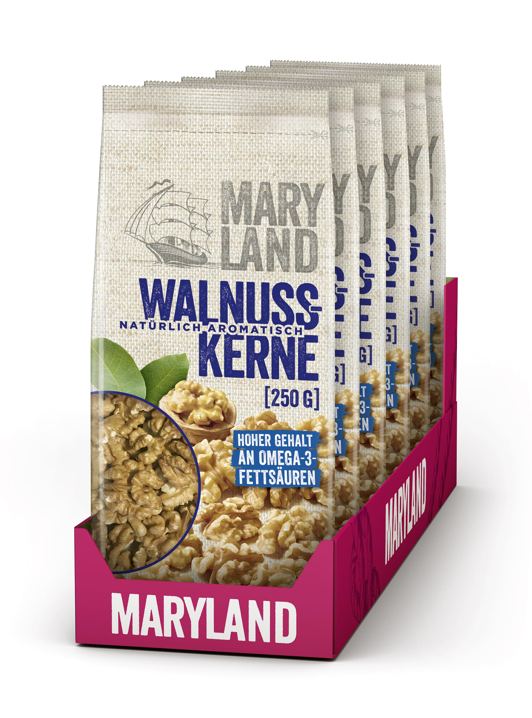 Maryland Walnusskerne 250g Beutel 6er Pack – Walnusskerne naturbelassen, vegan, frei von künstlichen Aromen, ohne Zusatzstoffe – Im praktischen Format genießen (6 x 250g)