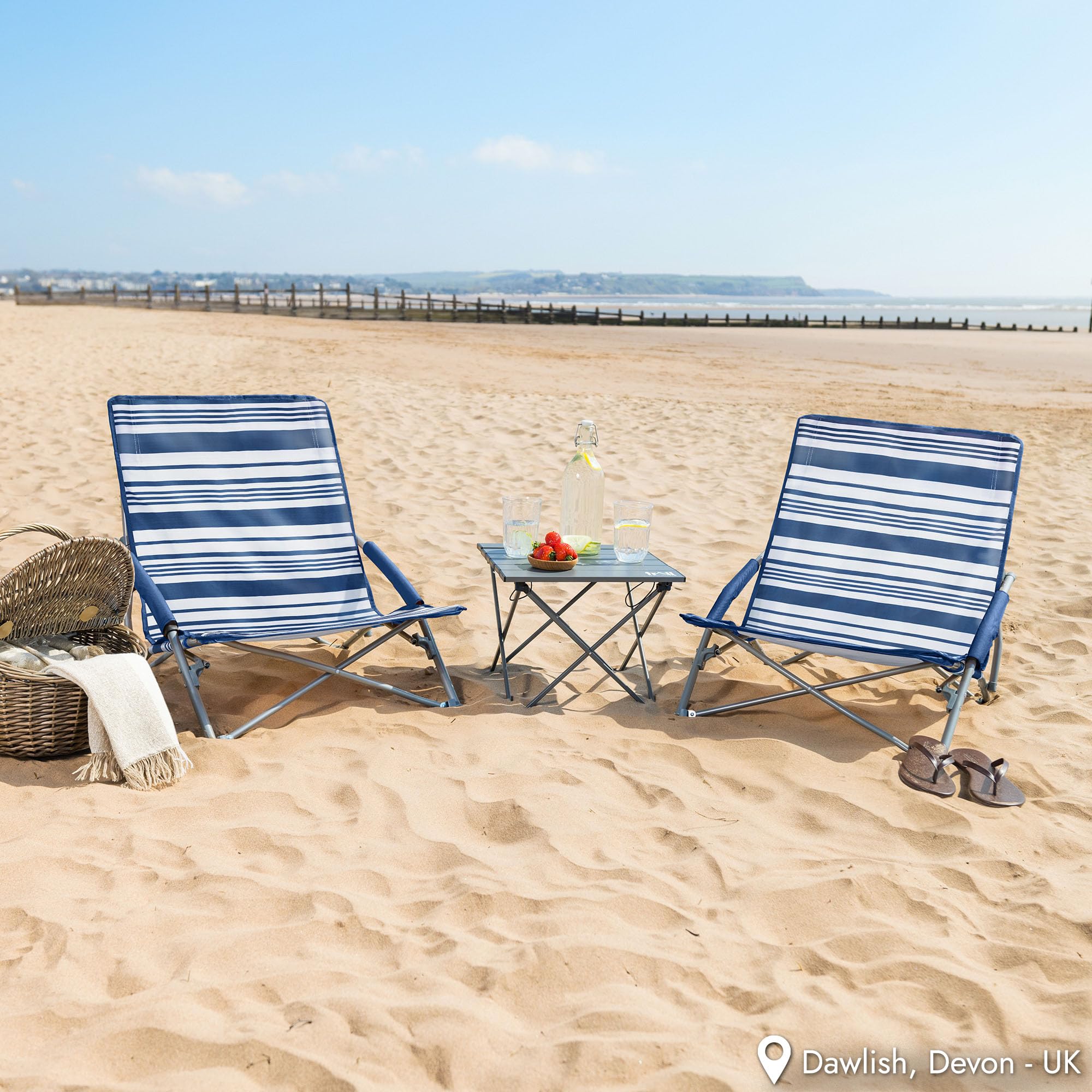 Sdraietta da Spiaggia Bassa Pieghevole Portatile con Piedini Anti Affondamento e Custodia