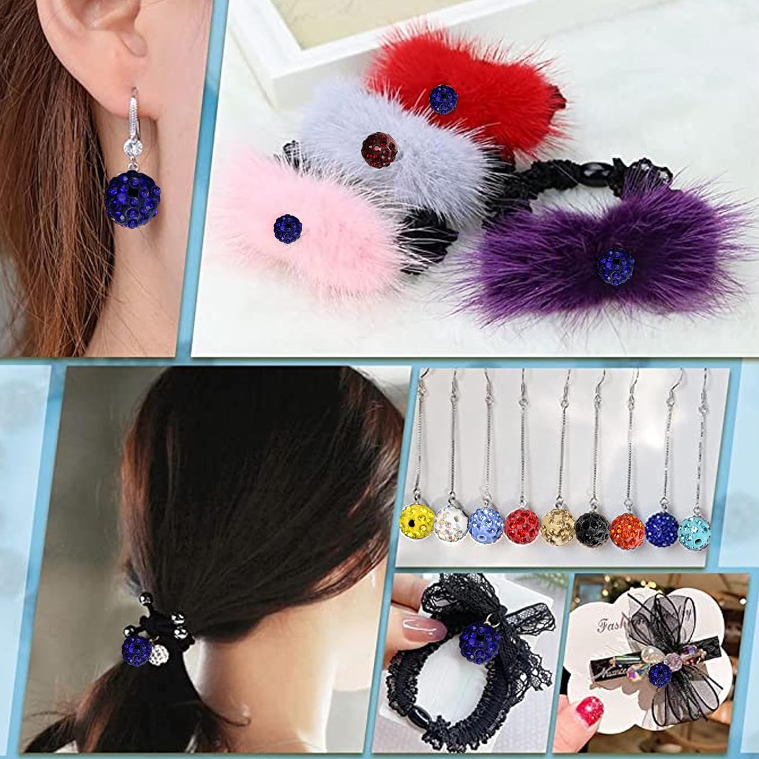 pson 100PCS 10mm Navy Blue Rhinestone Beads, Diamond Round Disco Beads Crystal Clay Beads, Shiny Shamballa Beads for Jewelry Making, Crafting, DIY, Holiday Decoration - Image 4