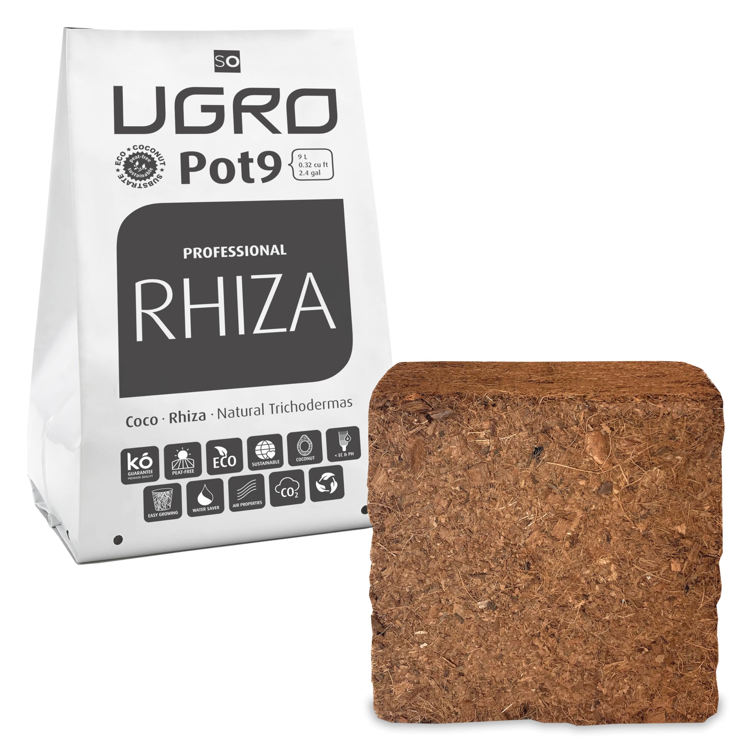 Kokosfaserziegel Anzuchtsubstrat U-Gro Pot9 Rhiza (900g-9L)