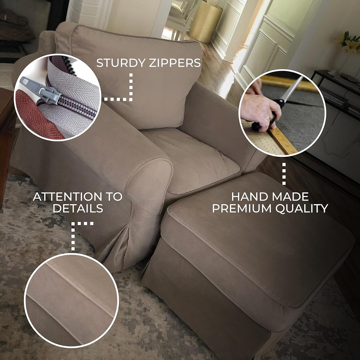 comfortly | Cover for Ektorp Armchair, Replacement Slipcover, Heavy Duty 3 pcs Cover, Pets and Stain Proof Durable Nano-Tech Fabric, Easy to Clean & Replace (Cashmere Blends - Silver)