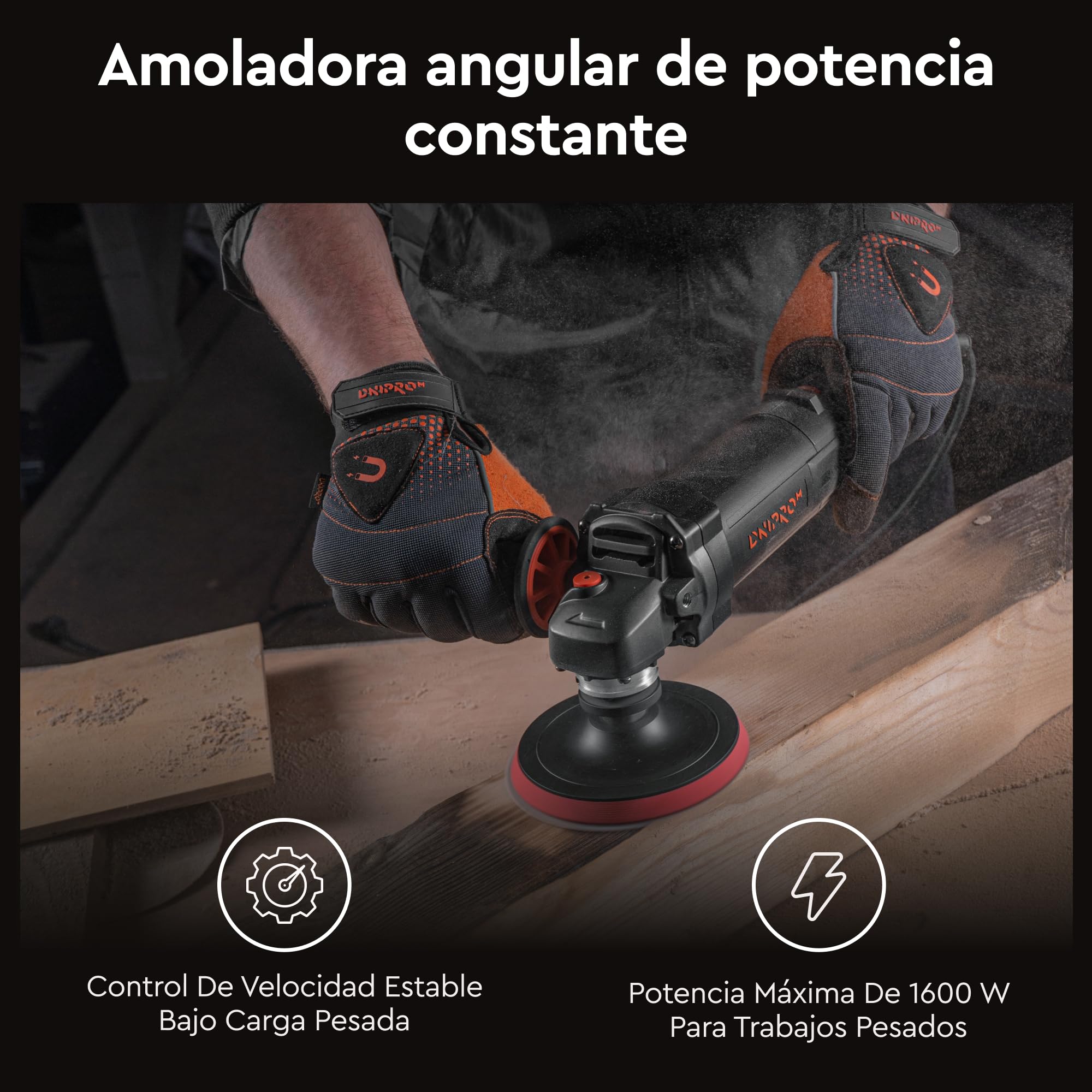 Amoladora Angular 1100W 150mm, Radial Eléctrica con 6 Velocidades (5.500–10.500 RPM), Constant Power, Soft Start, M14, para Metal, Hormigón y Piedra. GL-160SE