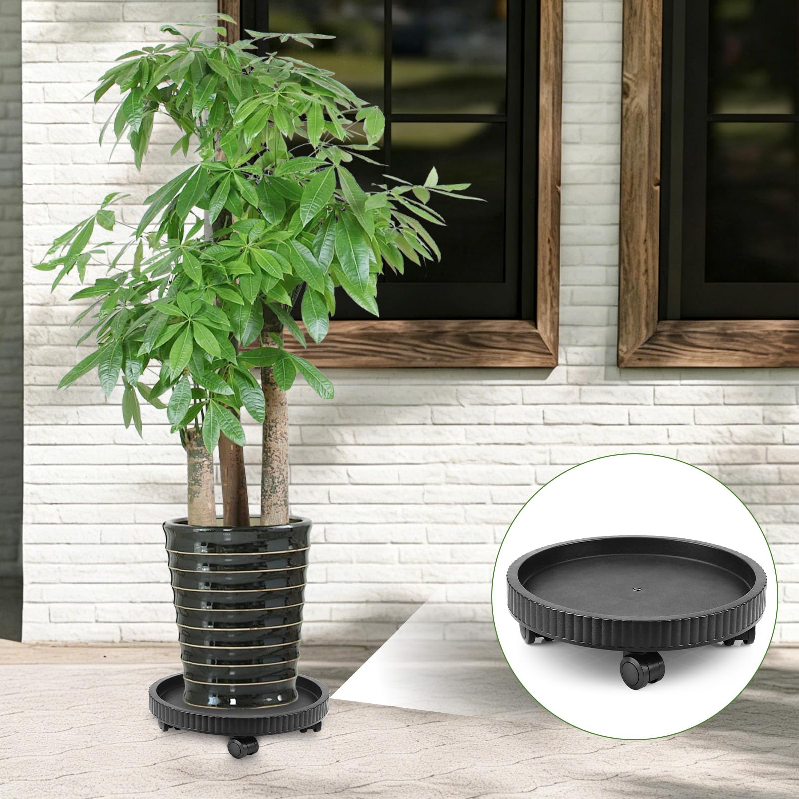 Pflanzenroller Rund 40cm Blumentopf Untersetzer mit Rollen Blumenroller Schwarz Schwerlastbereich Pflanzroller mit 360° Räder für Blumentöpfe & Blumenkübel - Indoor & Outdoor Gefäßroller