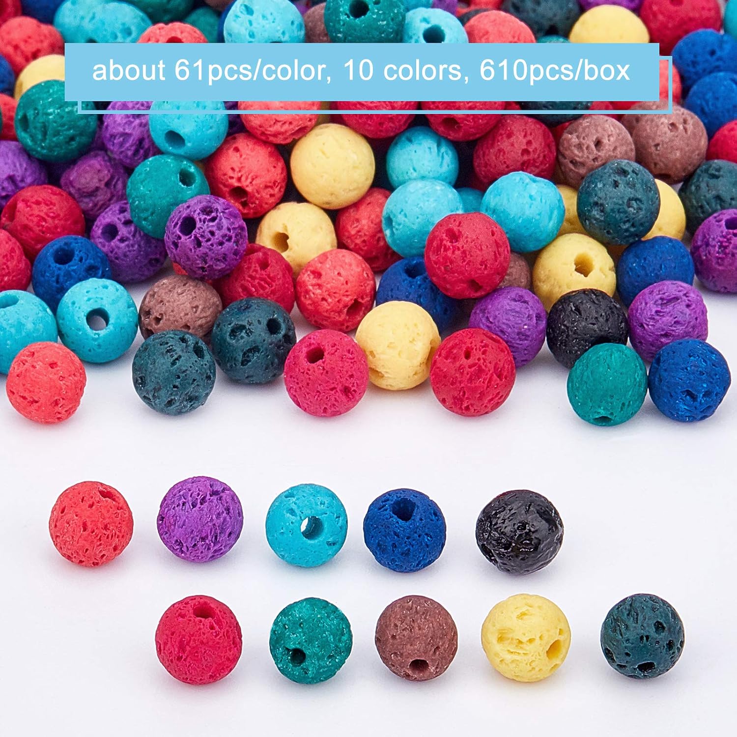 OLYCRAFT 488pcs 6mm Round Volcanic Rock Beads 8 Colors Chakra Beads for Jewelry Making and Essential Oil Diffuser Bracelet - Image 3