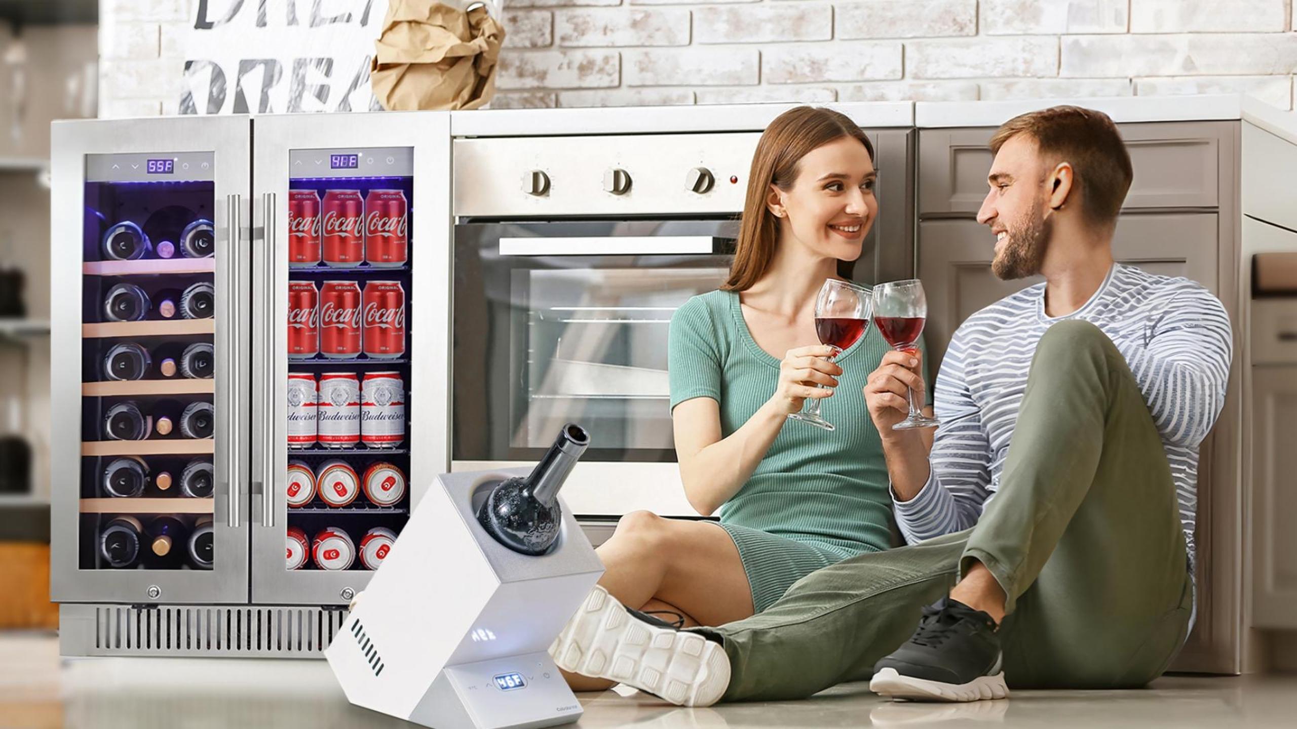 Image of Cobalance 24 Inch Dual Zone Wine and Beer Refrigerator-72 Cans and 20 Bottles Cooler, & Single Bottle Wine Chiller,Built-in or Freestanding Fridge for Beer, Soda, Drinks, Home, Bar