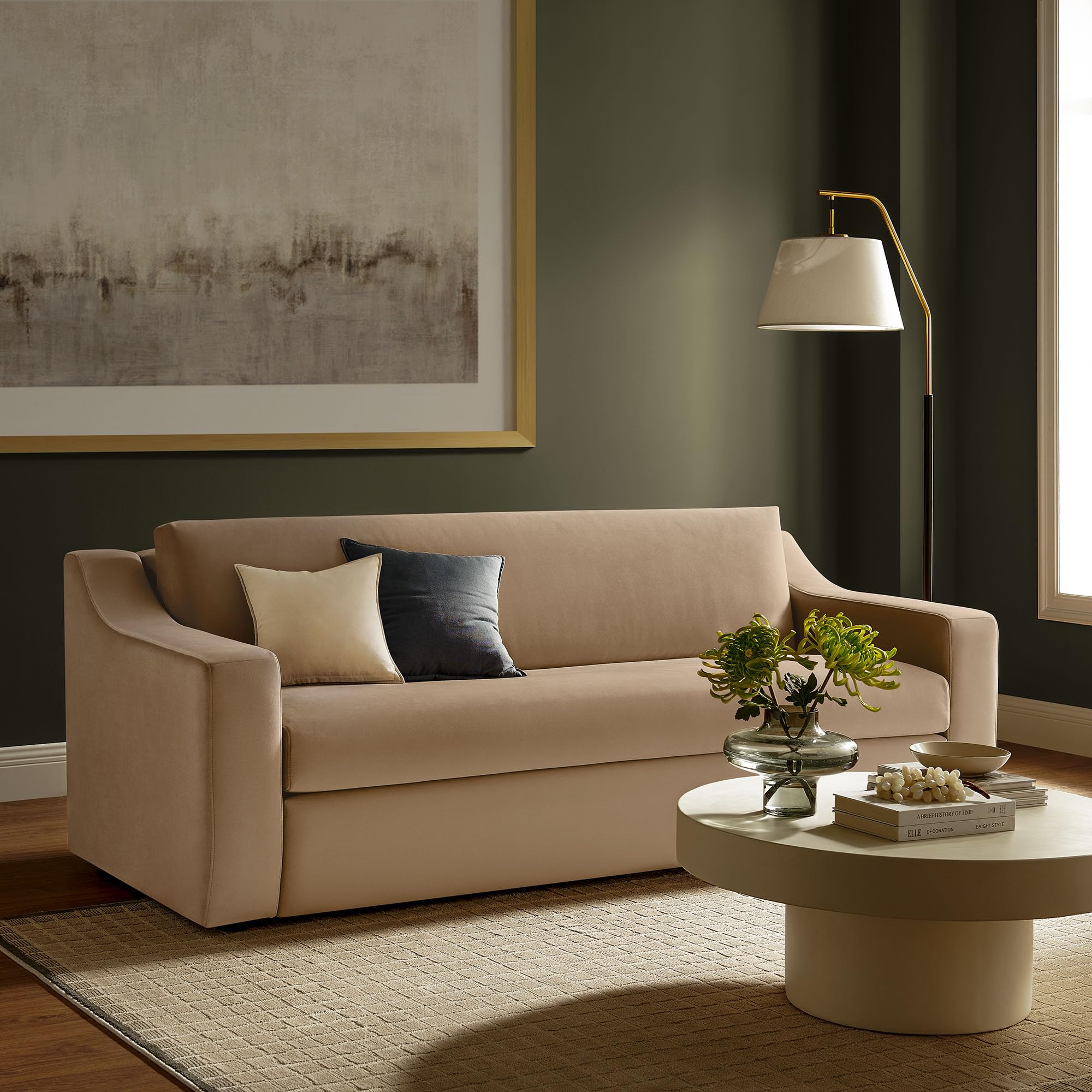 Modway Liora 87 Inch Stain-Resistant Performance Velvet Sofa in Taupe - product photo