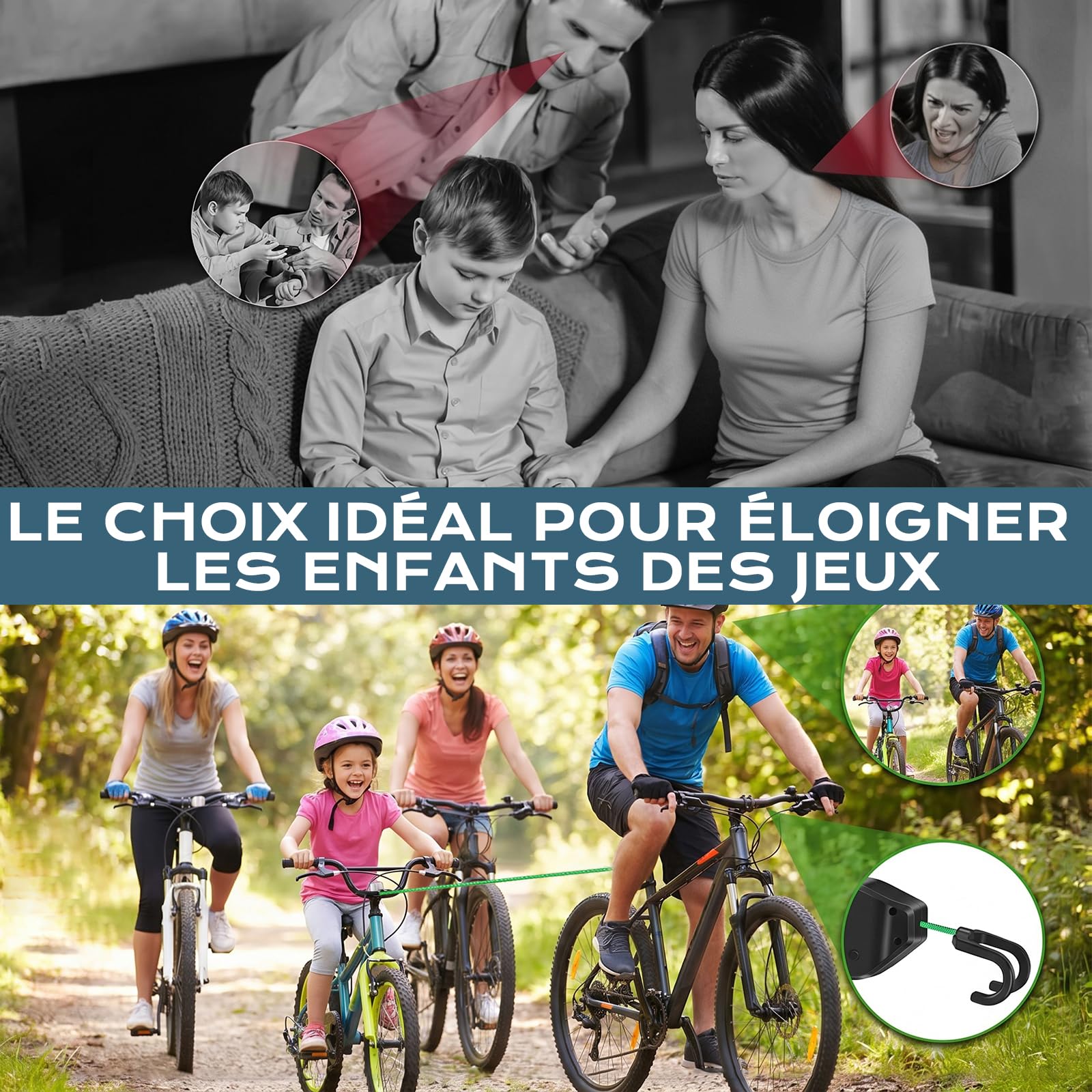 Corde de Remorquage Vélo Enfant 2,5m Vankarr Compatible Universel Enroulement Automatique