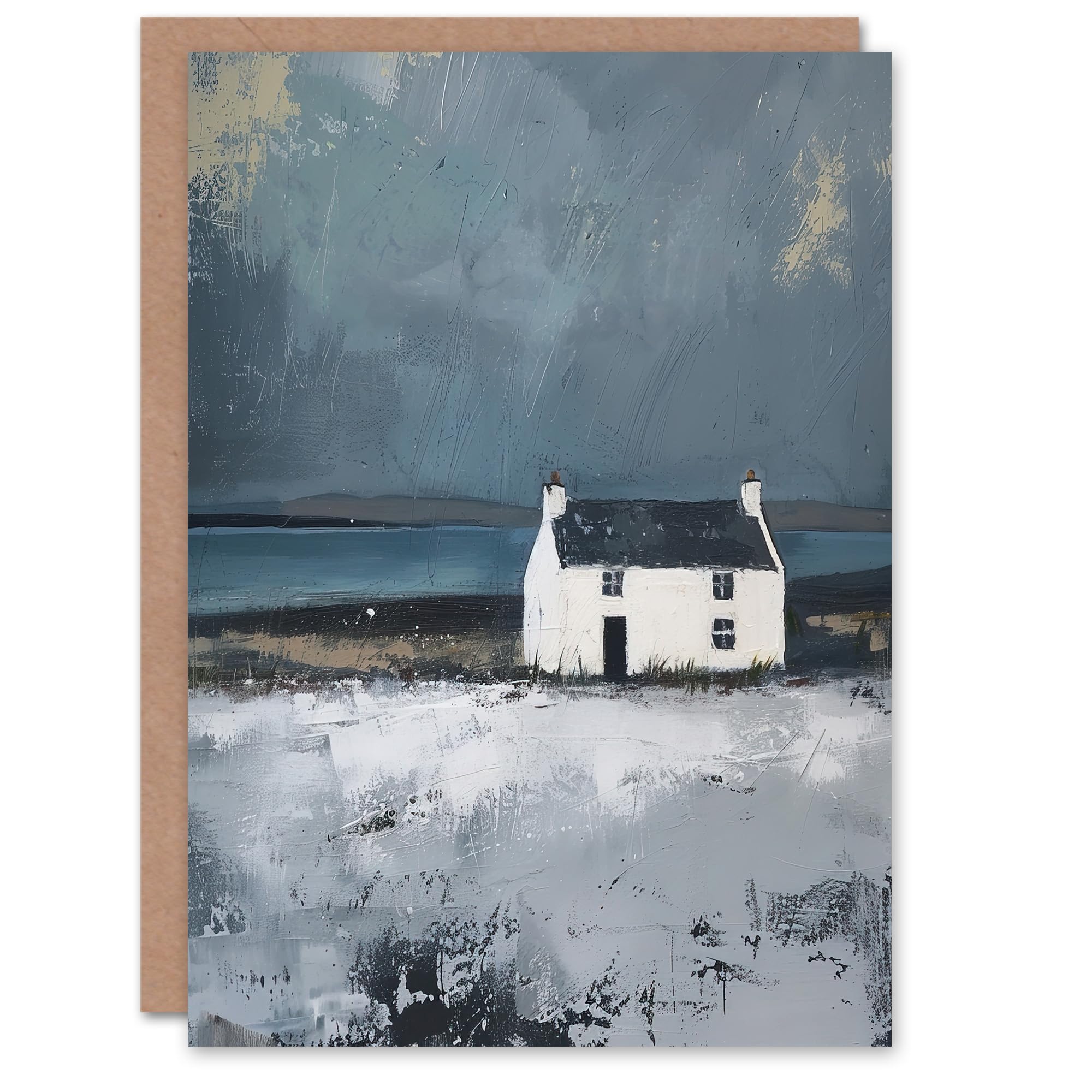 Artery8 Scottish Lochside Farmhouse Oil Painting Shore Greeting Birthday Card Him Her All Blank