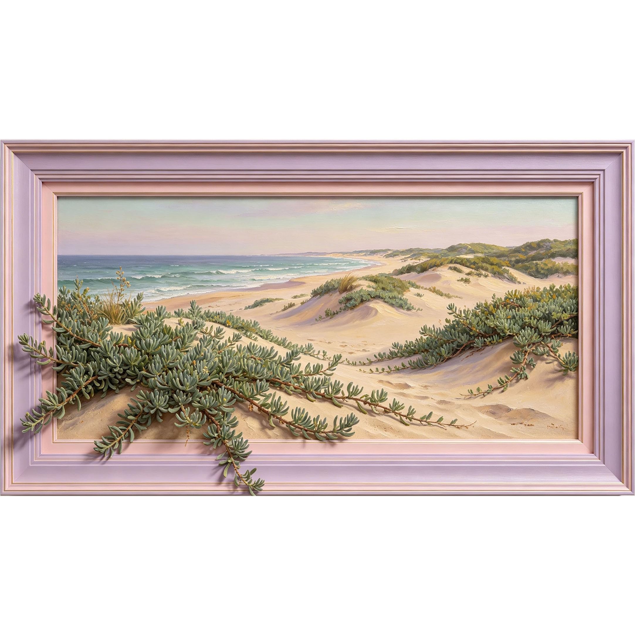 QZLITHOTIC 50×90cm3D Framed Wall Art， Coastal Ocean Sand Dunes Landscape Self?Adhesive Mural， Water?Activated Peel & Stick Fabric Decor Wall Decal for Bedroom Living Room