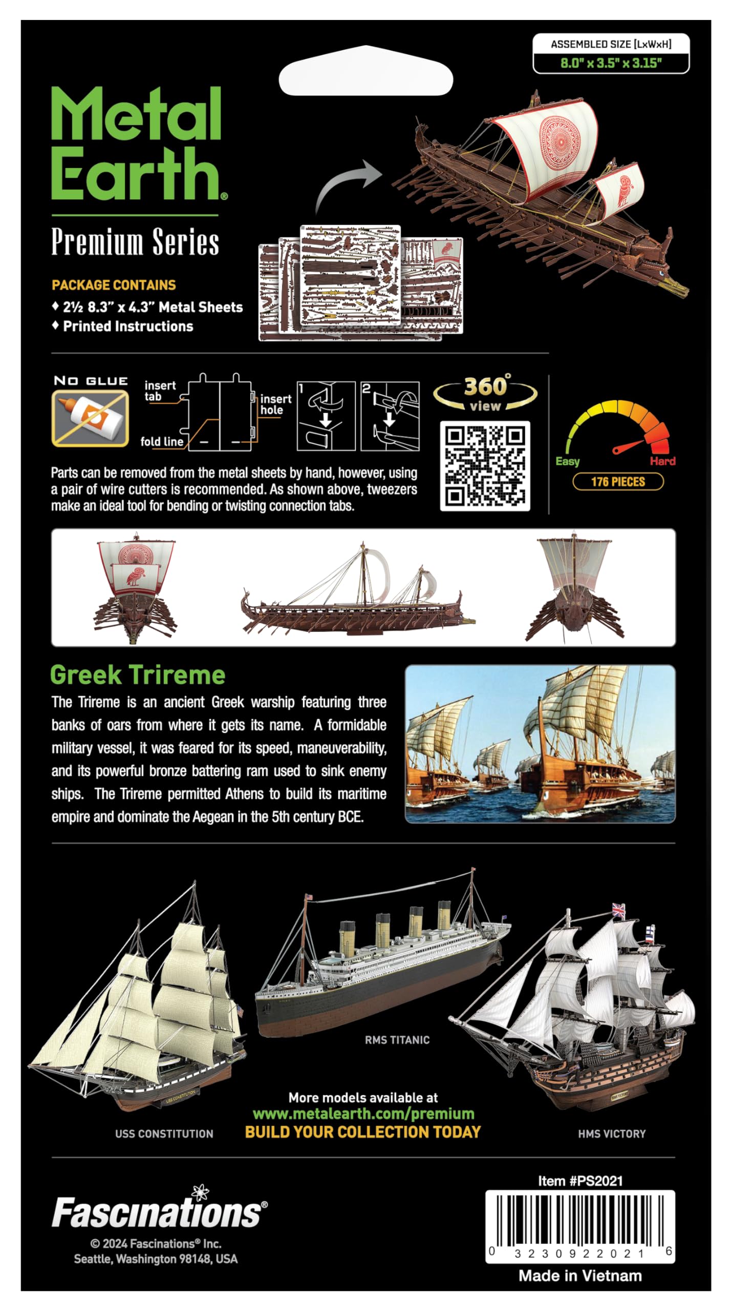Metal Earth Premium Series Greek Trireme Ship 3D Metal Model Kit Fascinations - Image 7
