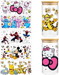 5 Sheet UV DTF Cup Wrap Transfer Stickers for Glass, Cup Rub on Transfers