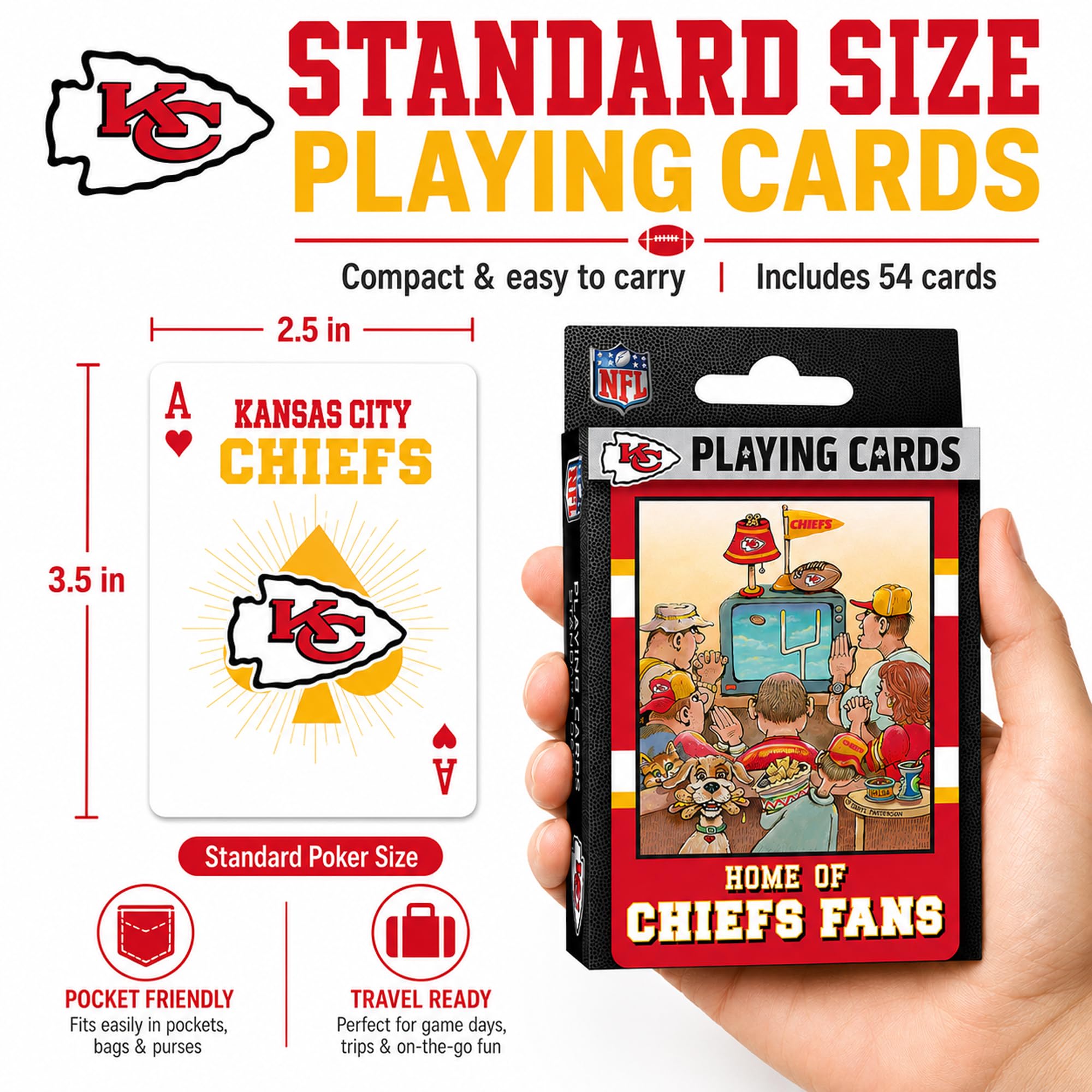 Masterpieces Jeu de cartes pour adultes – Sous licence officielle NFL Kansas City Chiefs 54 cartes