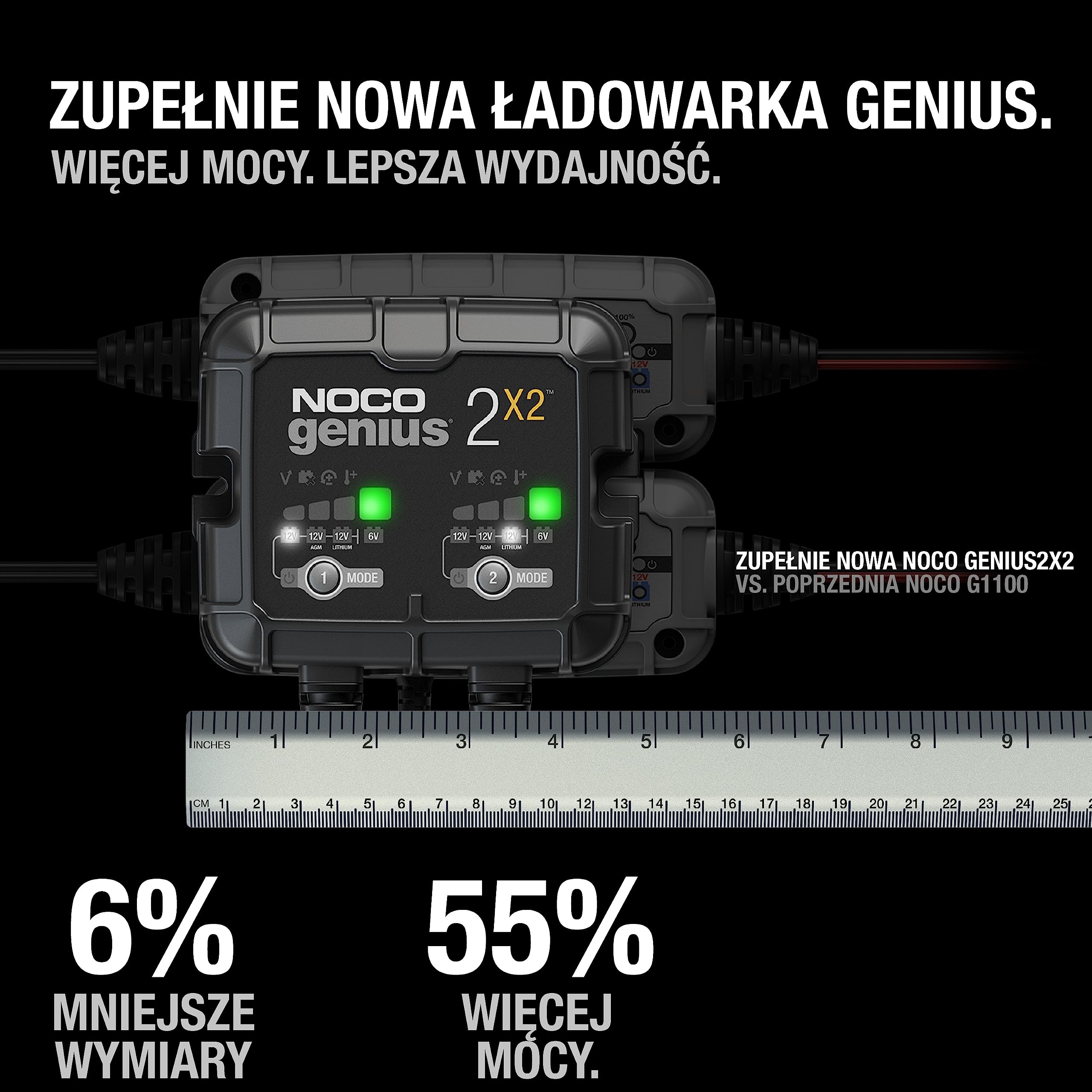 NOCO GENIUS2X2 Automatyczna Ładowarka 4A (2A na Bank) do Akumulatorów 6V i 12V - Konserwator, Podtrzymujący i Odsiarczający z Kompensacją Temperaturową