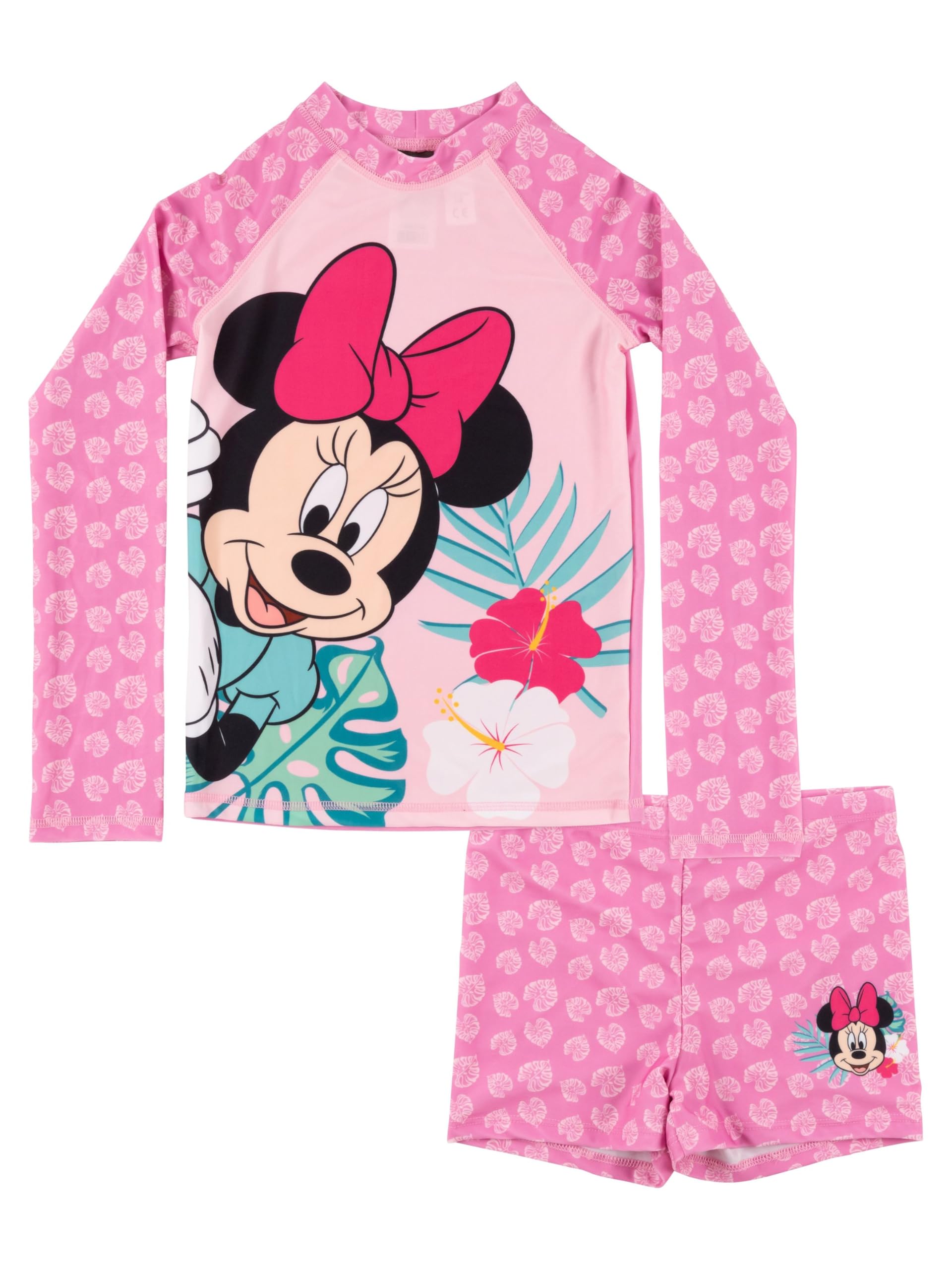 United Labels Disney Minnie Mouse Swimsuit Two Piece UV Protection 30 for Girls Pink Swimwear Kids with Shirt and Swimming Trunks Swimwear, pink, 110 cm-116 cm