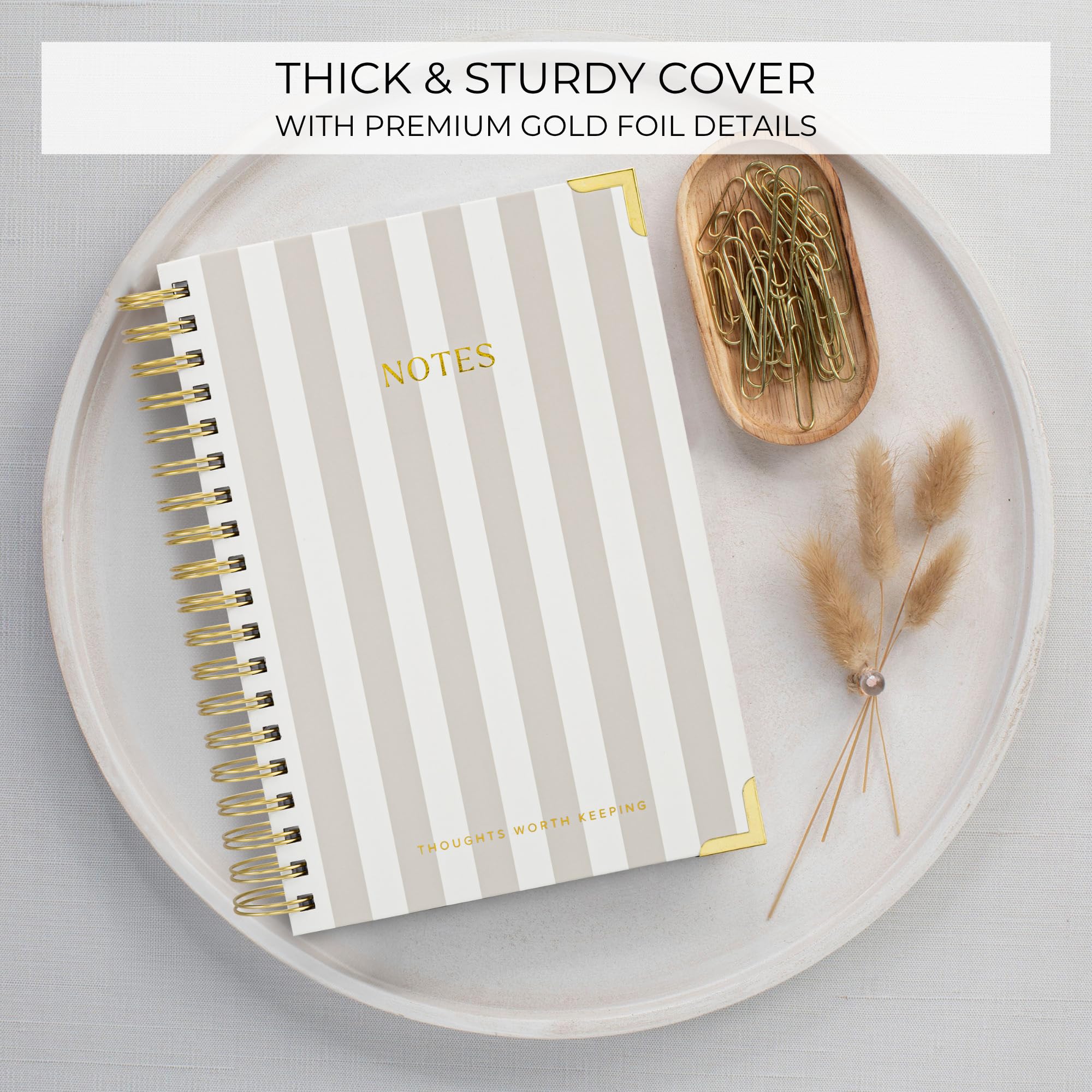 Cuaderno de espiral grueso estético para mujer en formato B5, moderno cuaderno de notas de lino con rayas universitarias con 300 páginas a rayas, perfecto para escribir y mantenerse organizado en el
