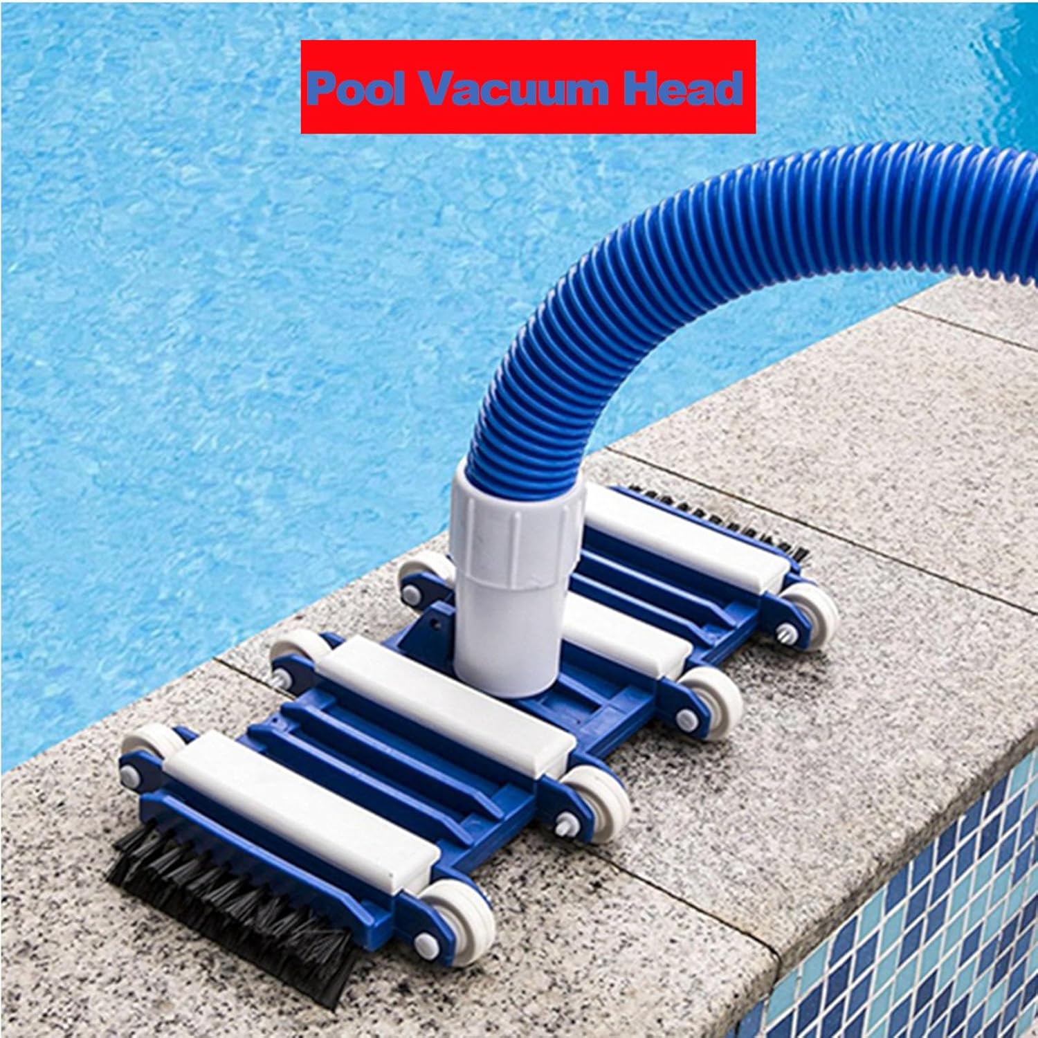 Pool Vacuum Head, Flexible Pond Vacuum Head with 4 Weighted Plates and Wheels Side Cleaning Brushes for Inground Above Ground