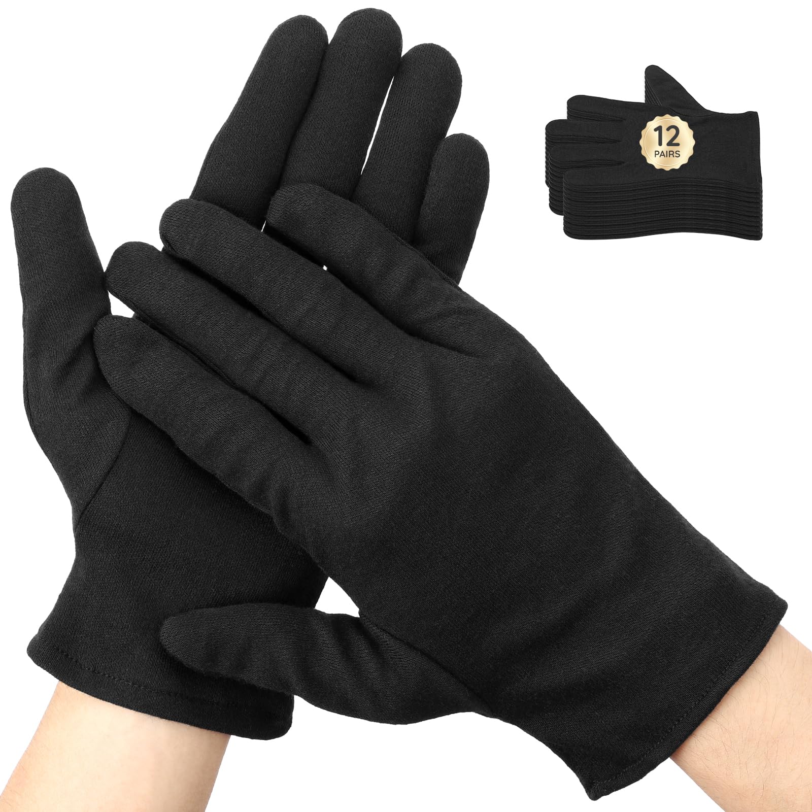 Segbeauty 24 Counts Black Cotton Gloves for Women, 12 Pairs Moisturizing Gloves for Sleeping, Work Cotton Glove for Dry Hands Overnight, Sleep Spa Reusable Lotion Glove Liners for Arts Driving Medium-image-32