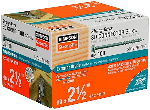 Miniatura 2 de Simpson Strong-Tie SD9212R100-R - Tornillos de conector SD de accionamiento fuerte #9 x 2-12 pulgadas, cabeza hexagonal de 14 pulgadas,