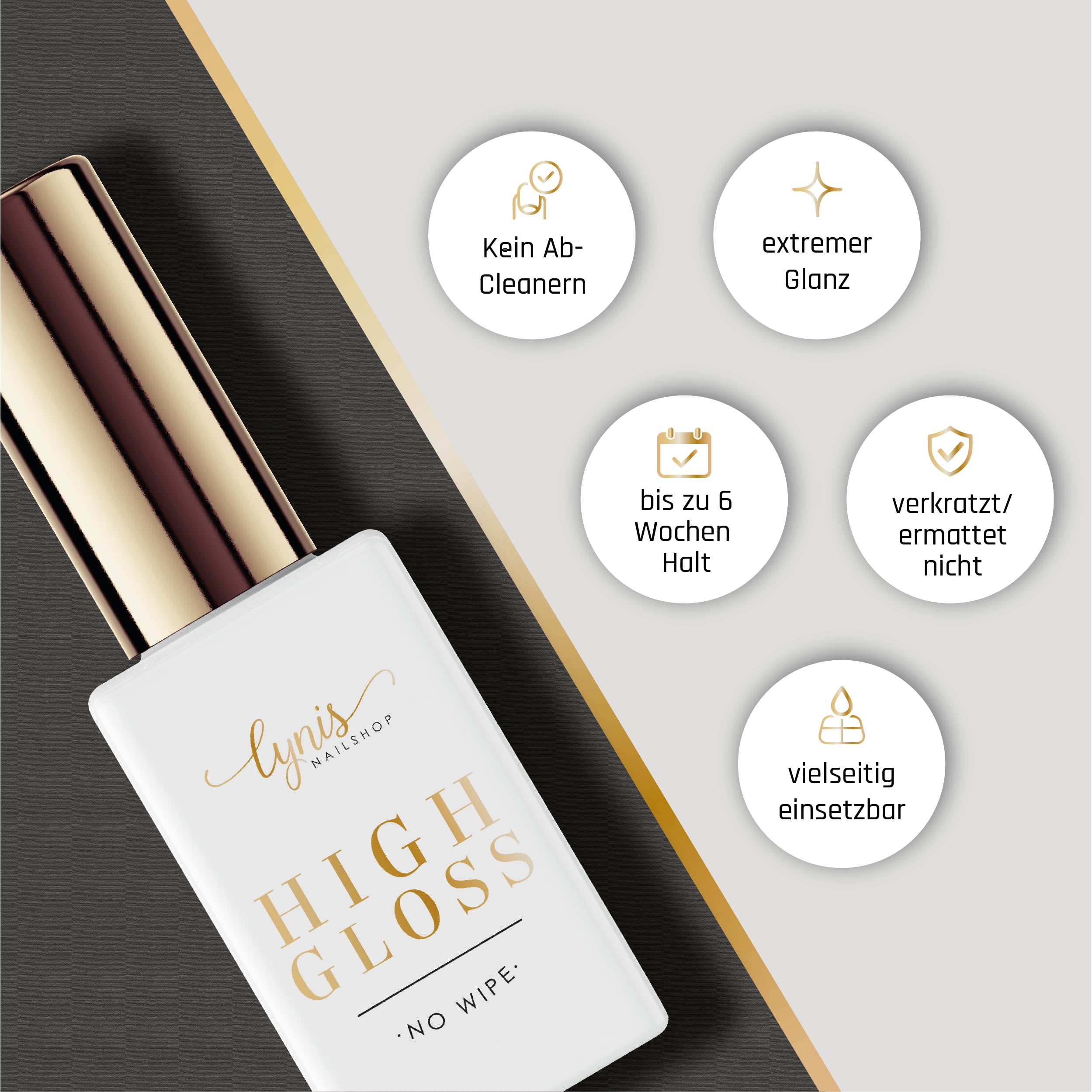 Lynis-Nailshop.de Vernis à ongles UV brillant 50 ml – Quick Finish sans couche de sudation + pas de jaunissement + brillance pendant des semaines comme au jour 1