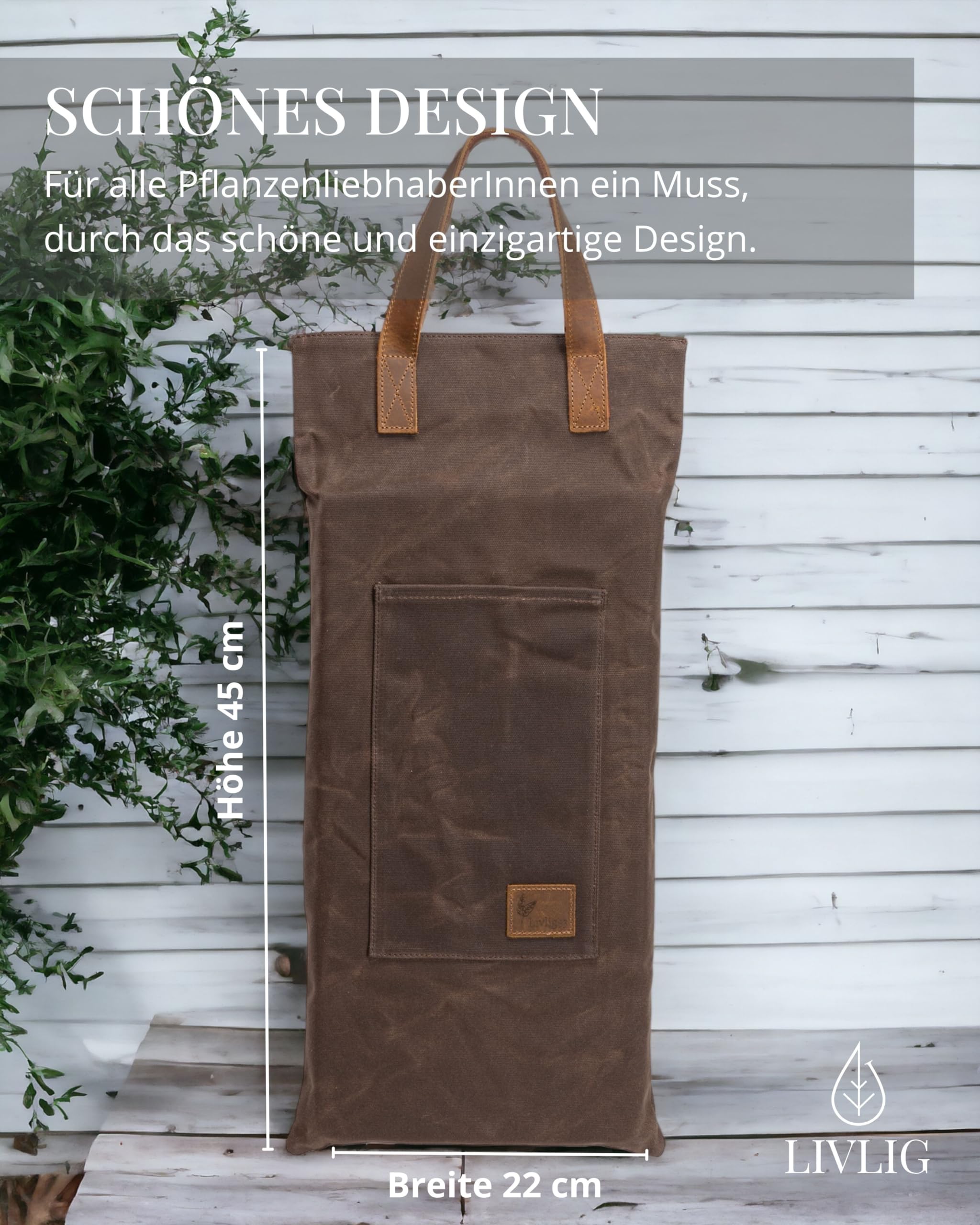 LIVLIG Kniekissen Garten 45×22 cm, wasserabweisendes Kniepolster aus gewachstem Canvas mit Ledergriff, Garten Kniekissen für Gartenarbeit & Handwerk, Braun