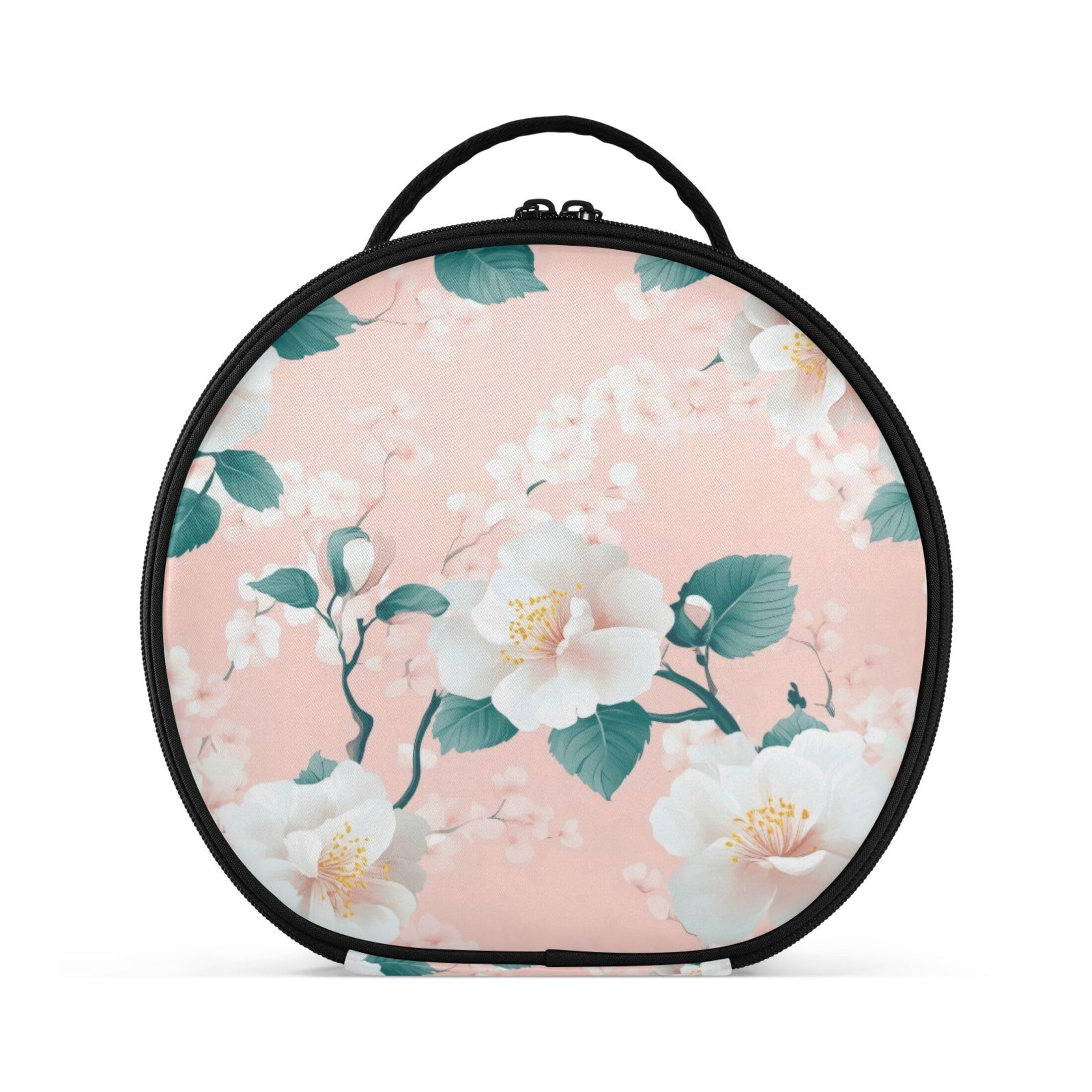 Takiito White Flower in Pink Travel Makeup Case Portable Makeup Box Artist Cosmetic Case Organizer With Adjustable Dividers