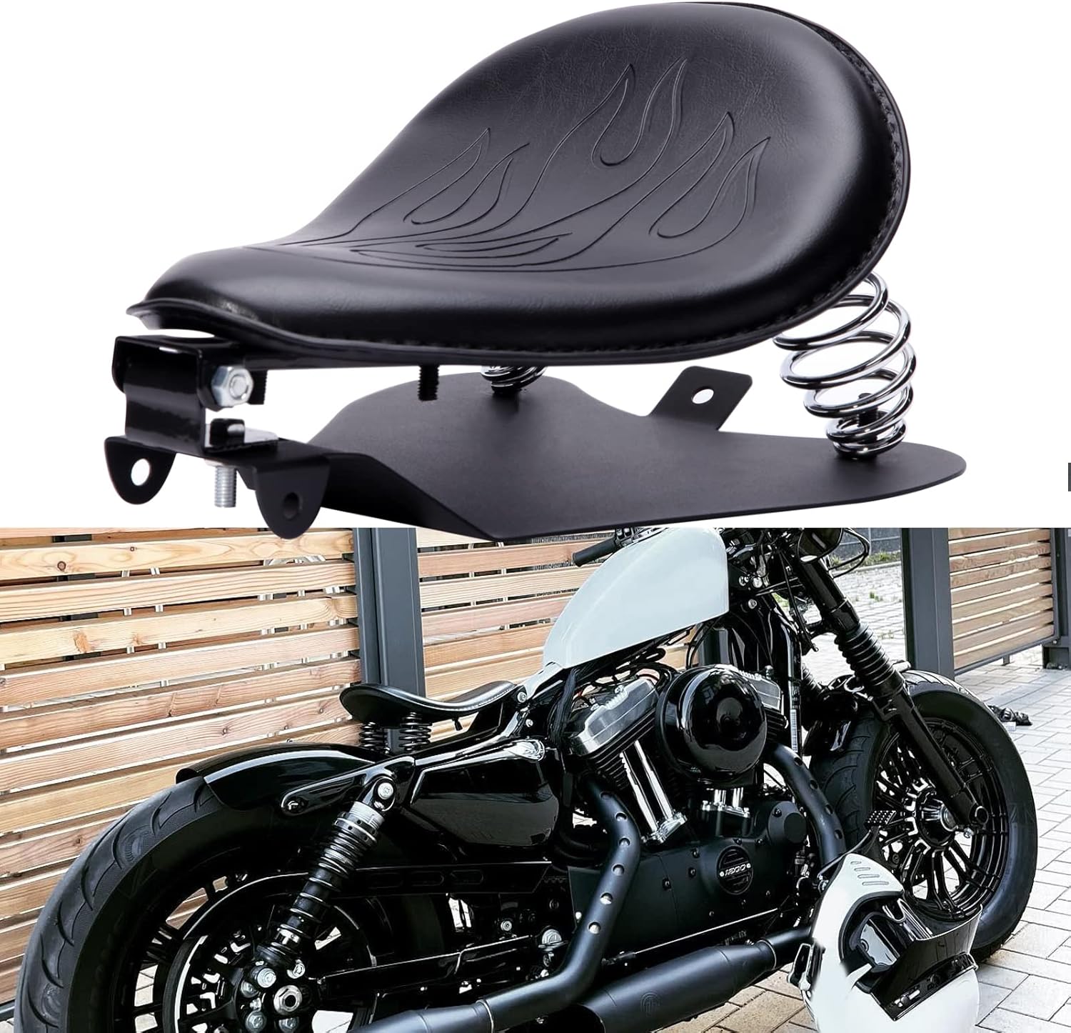 Custom Black Motorcycle Cushion Spring Solo Seat Springs Bracket Base Plate Mount Kit Compatible with Harley Honda Yamaha Kawasaki Suzuki Sportster Bobber Chopper (Black with frame mark)