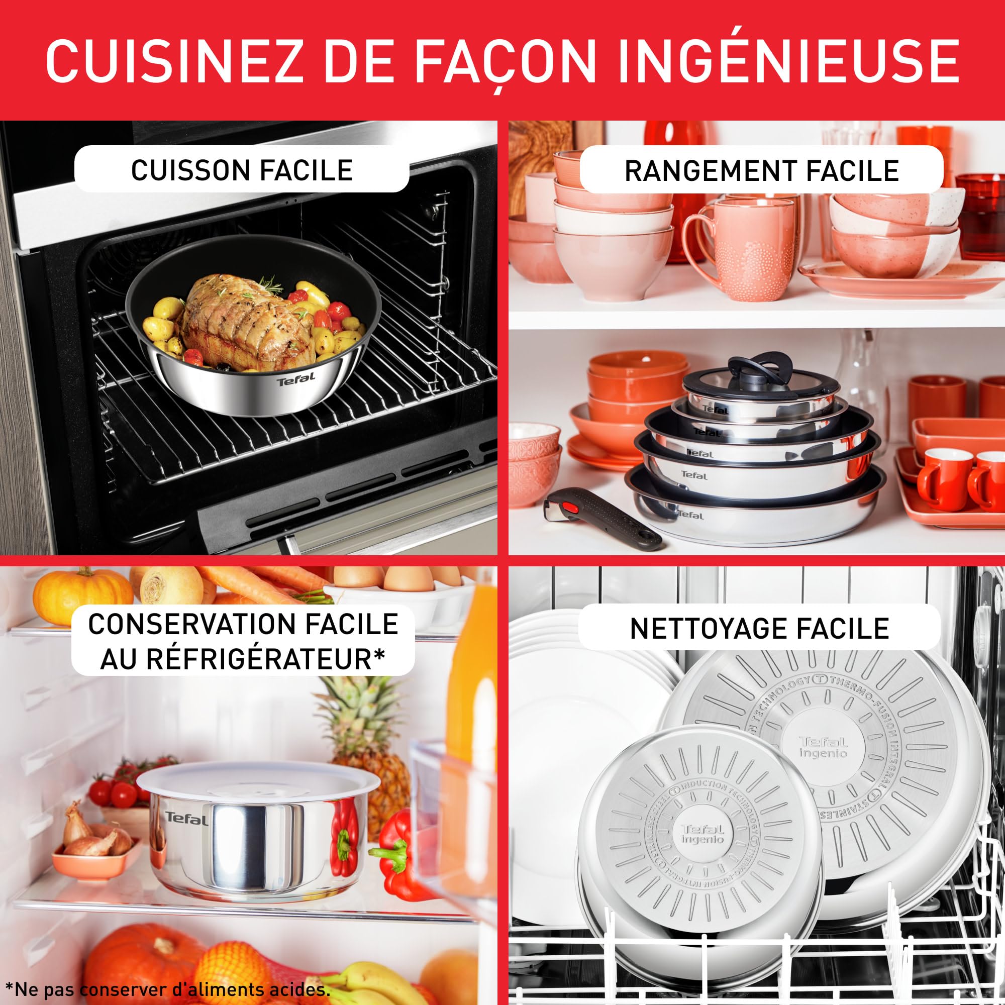 Tefal INGENIO EMOTION, Set 4P, Inox non revêtu
