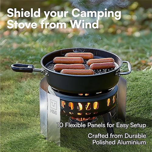 Miniatura 3 de H&S Estufa plegable para acampar al aire libre, 10 placas de aluminio, protector contra el viento para estufa, protector de viento plegable con
