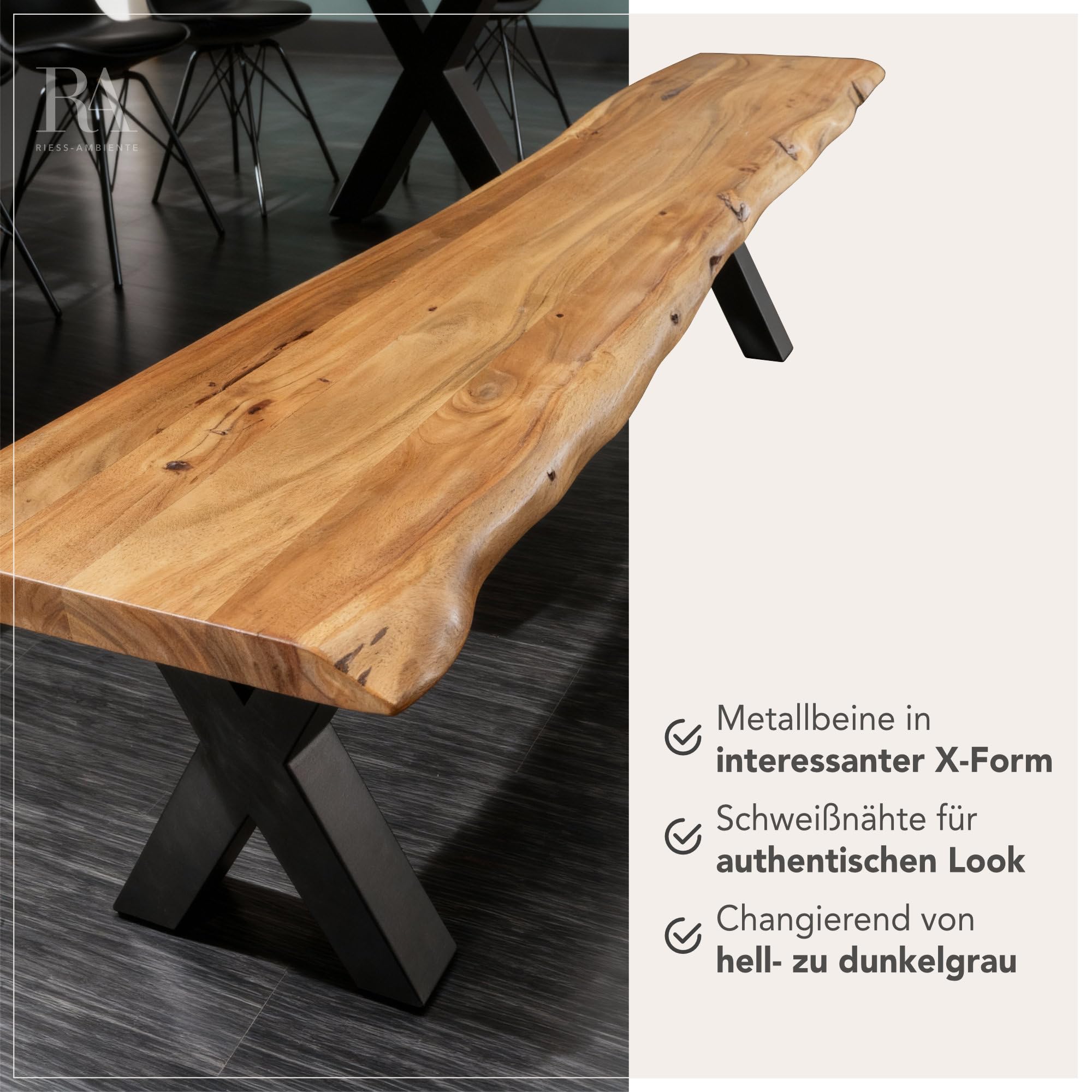 Riess Ambiente Massiver Baumstamm Bank Mammut 200cm Akazie Massivholz Sitzbank Esszimmer