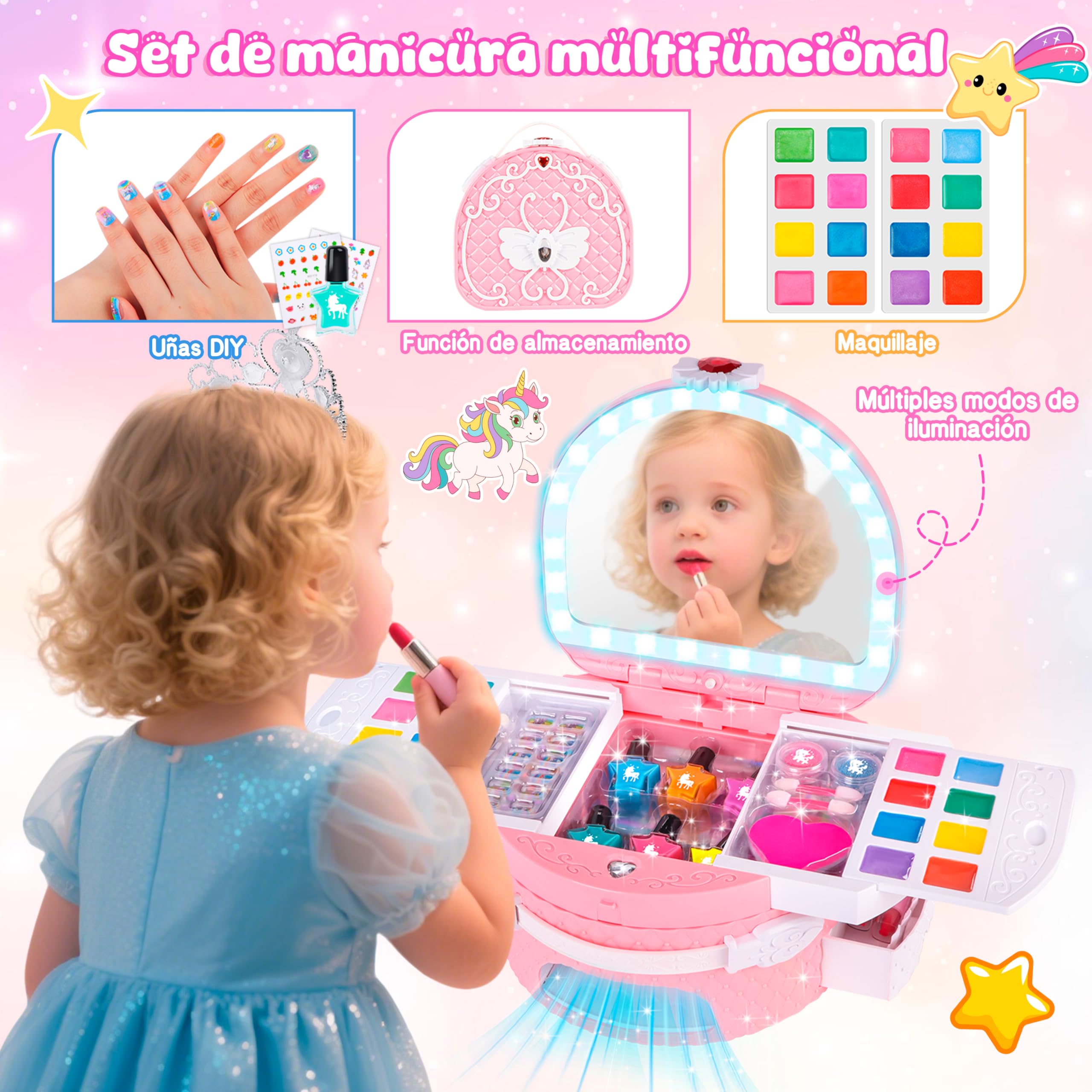 Herenear Set Manicura Niñas con Peel Off Pintauñas, Esmalte de Uñas Secador, Juguetes Kit Estudio Uñas Infantil, Pegatinas de Uñas Juego Cumpleaños Regalo para Niños Niñas (Rosa)