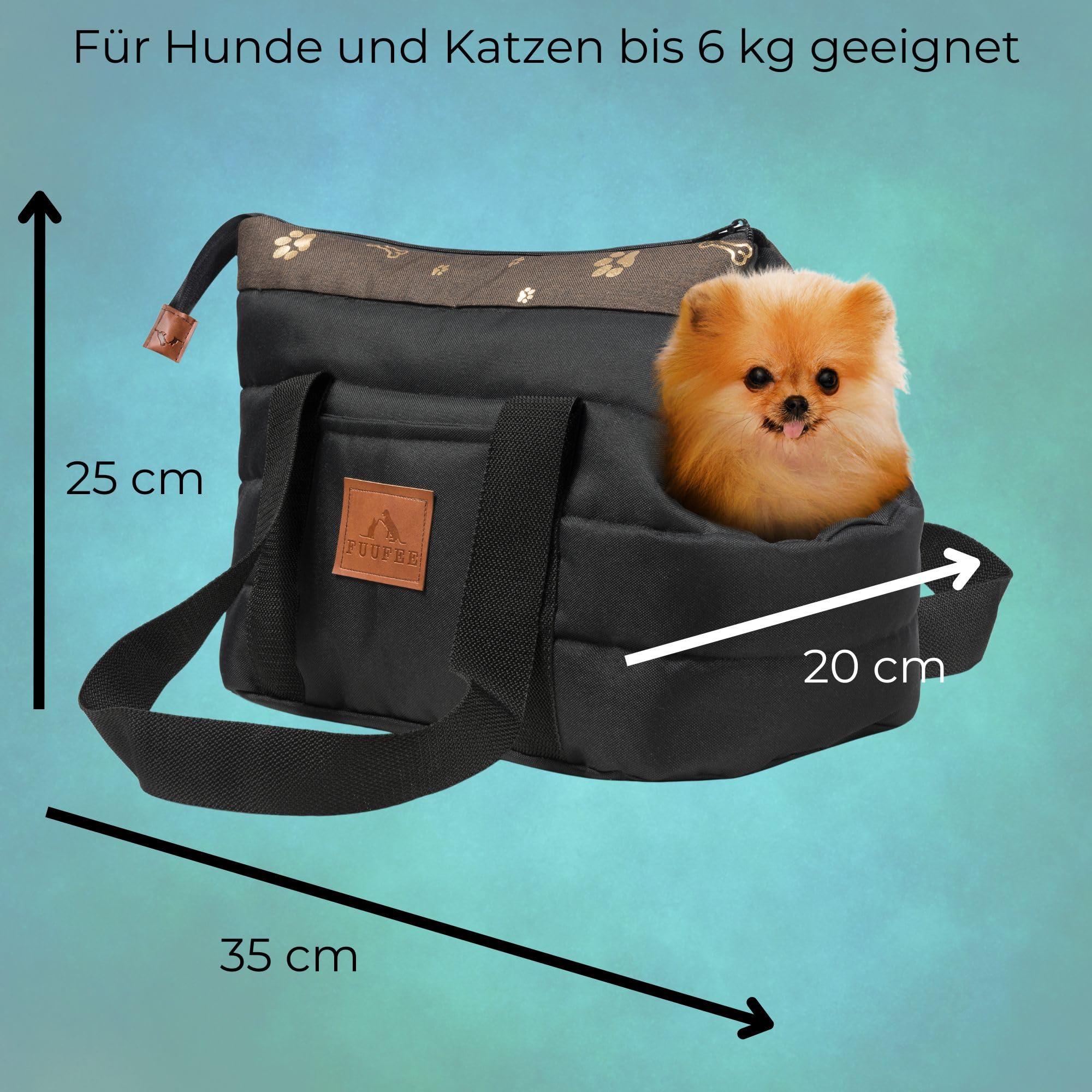 Transportbox Hund - Hundetragetasche Soft - Tier Tragetasche 35 x 25 x 20 cm | Reisetasche Klein für Haustiere mit Reißverschluss und Karabinerhaken