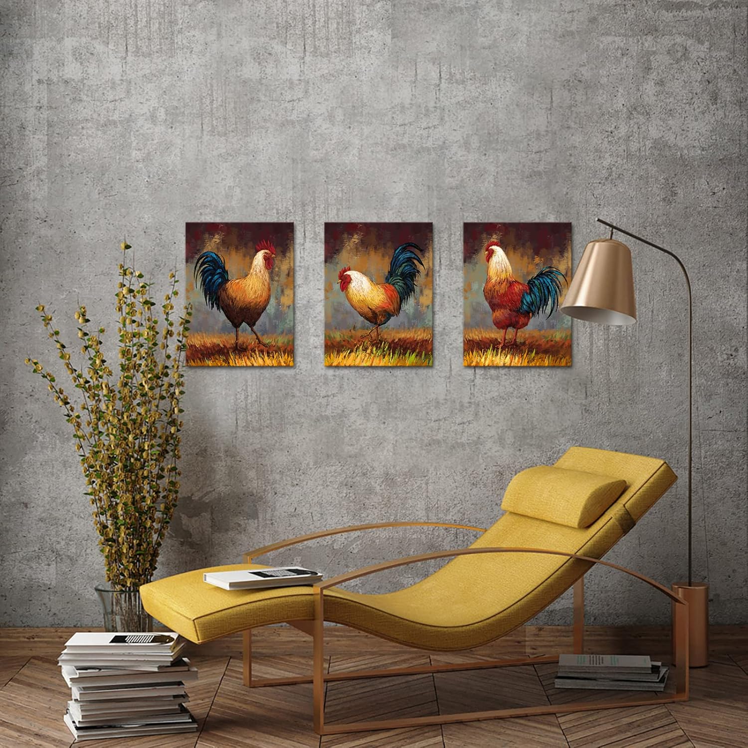 FuShvre Rooster Kitchen Decor Chicken Wall Art Picture on Canvas Farmhouse Decorations for Home Framed 12"x16"x3pcs