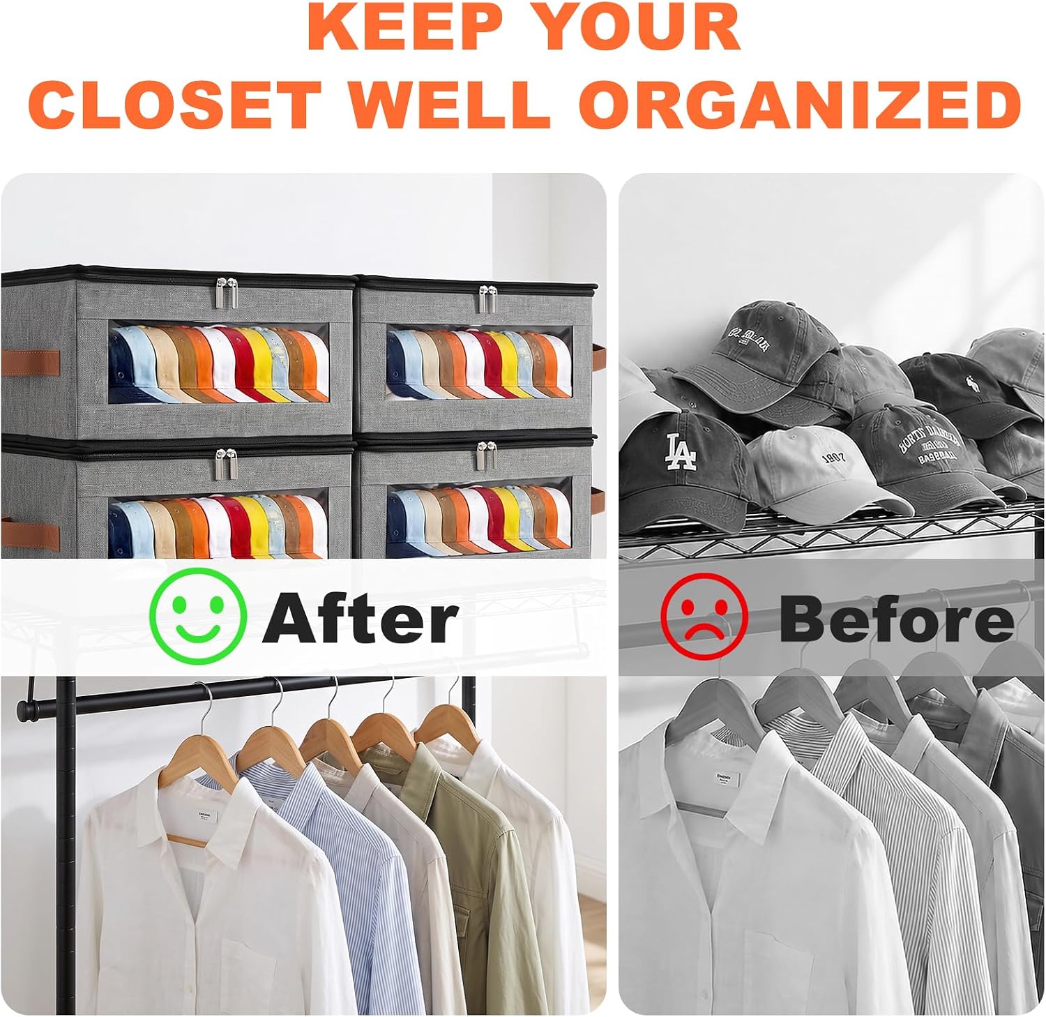 2PC Stackable Hat Organizer for Baseball Caps, Hat Storage Boxes for Closet image 3