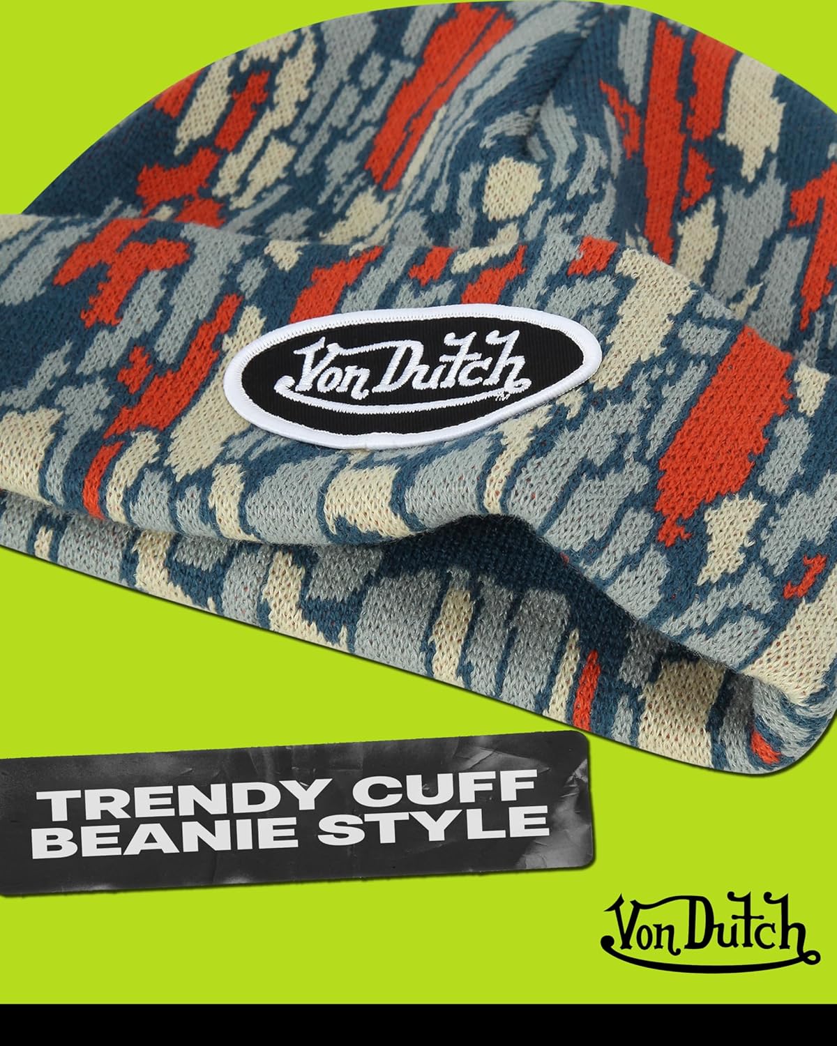 Von Dutch Womens Beanie Hat - Soft Cuffed Knitted Skull Cap Graphic Winter Beanie for Women with Embroidered Logo