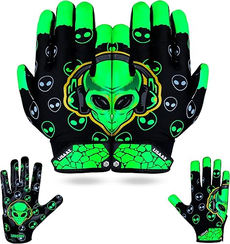 LISAAZ Guantes de fútbol alienígena Pro Grip Stickum Receiver Guantes, ajuste a la piel, guantes de fútbol ajustados y elegantes, guantes de fútbol