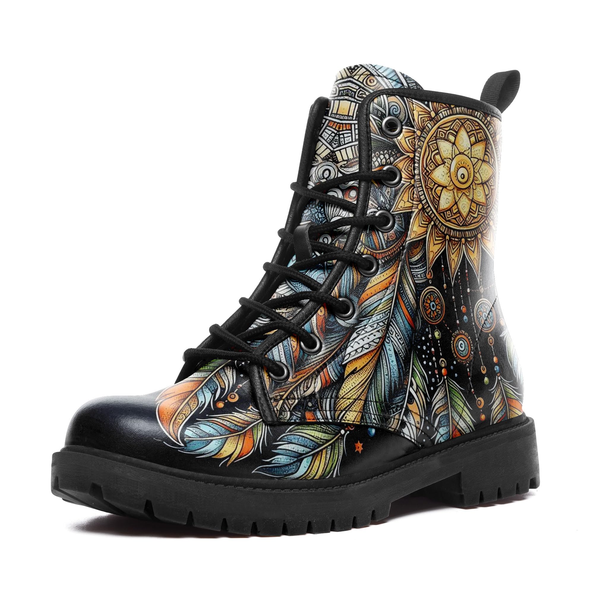 Onegam Punk Combat Boots, Stylish Motorcycle Booties for Men & Women, Waterproof Work Boot with Artistic Design