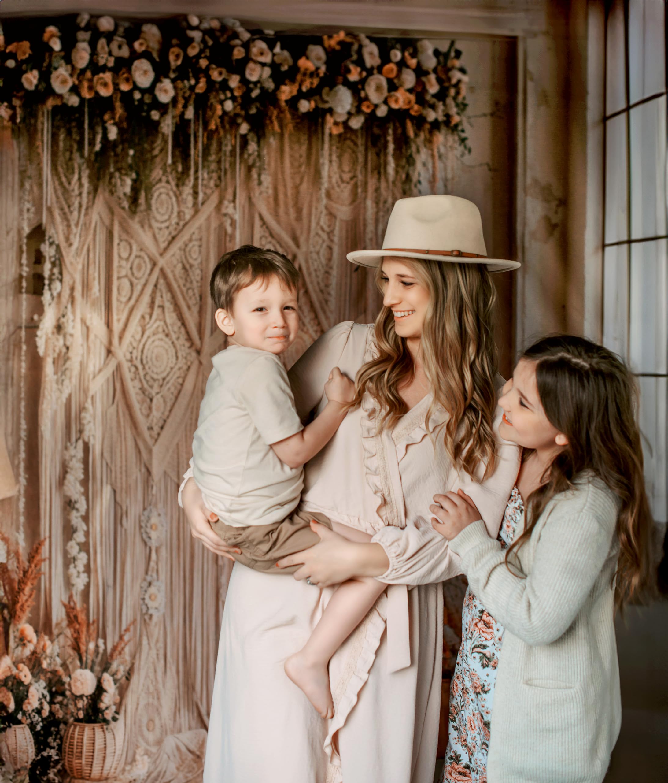 Kate Boho Photographie Toiles de Fond 3x2m/10x6.5ft Floral Rétro Mur de Briques Pampas Herbe Bohème Mariage Photocall Enfants Anniversaire Décoration Fond Photo Studio