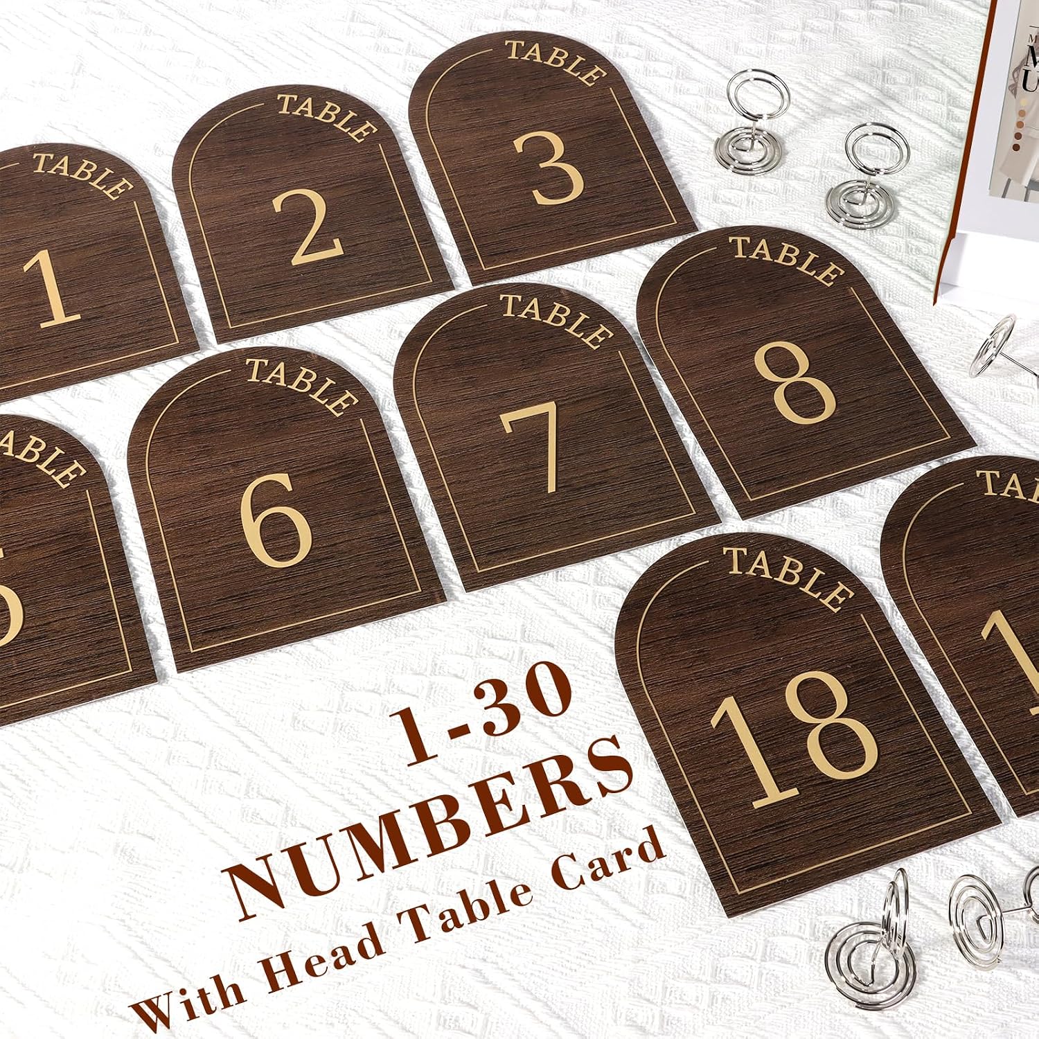 Brown Table Number Cards 1-30 4x5.7in Wedding Table Signs for Reception Dining Table Numbers With Holders Bulk Rustic Wedding Table Numbers with Head Table Card for Banquet Anniversary (Brown)