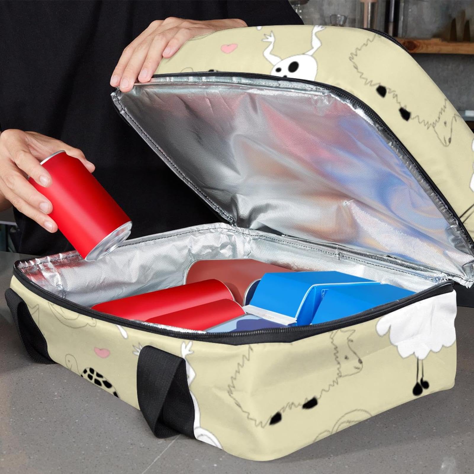Grand sac à déjeuner isotherme pour homme et femme, double couche, étanche, étanche, réutilisable, sac fourre-tout pour le travail, l'école, le pique-nique, la plage, le camping, les voyages, motif