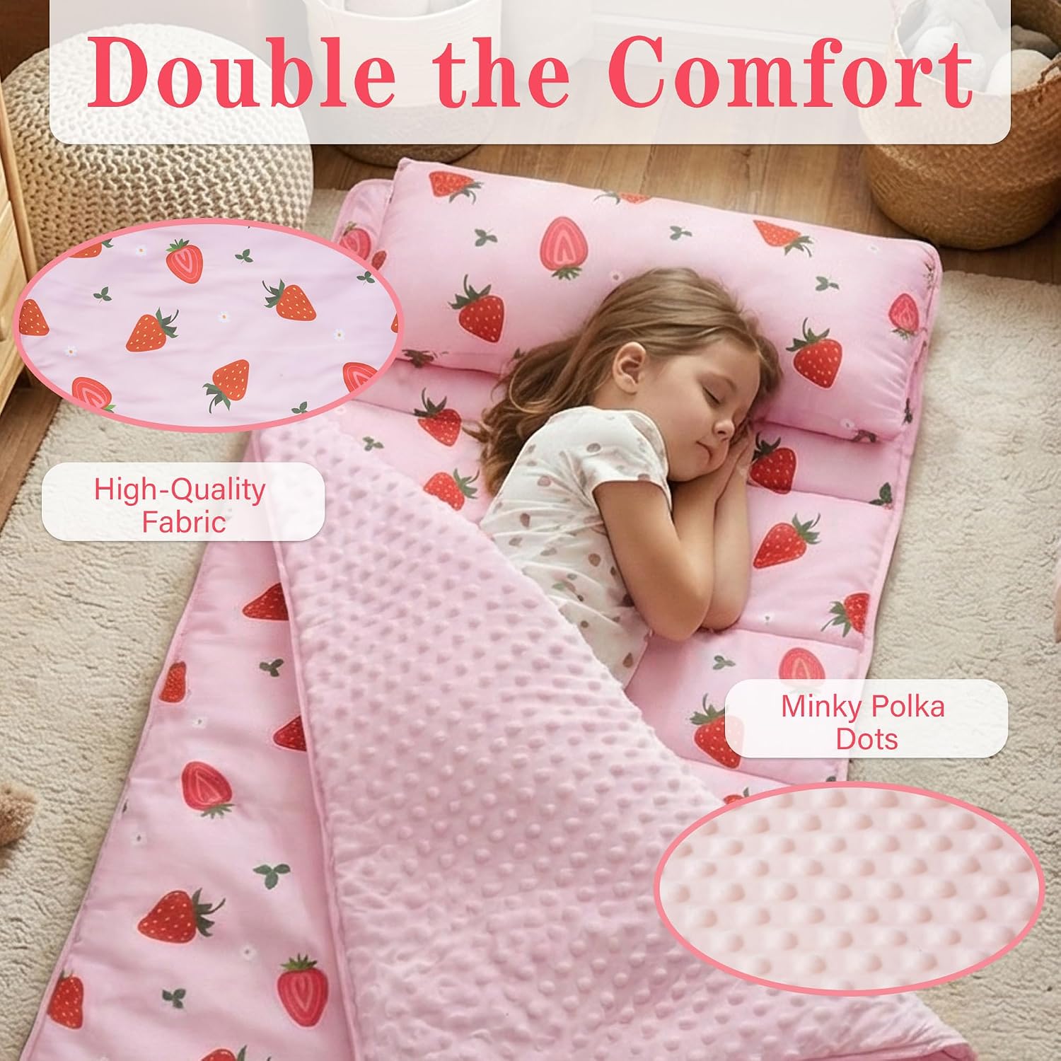 Upgrade Thickened Toddler Nap Mat with Pillow and Blanket, Extra Large Rolled Napping Mats for Boys Girls, Kids Preschool, Daycare, Travel Camping