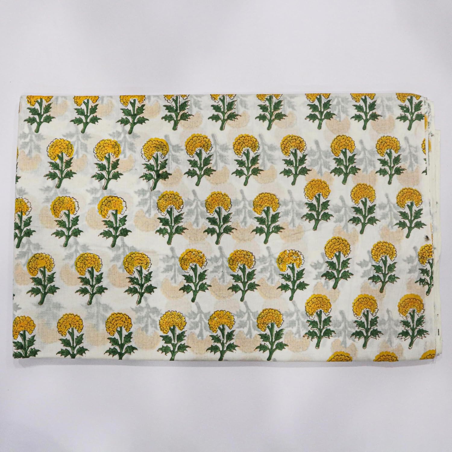 Woven Threads Yellow & Green Floral Cotton Fabric - 10 Yard Bolt - Machine Washable Hand Block Print - 100% Cotton for Dresses, Quilting, Curtains & DIY