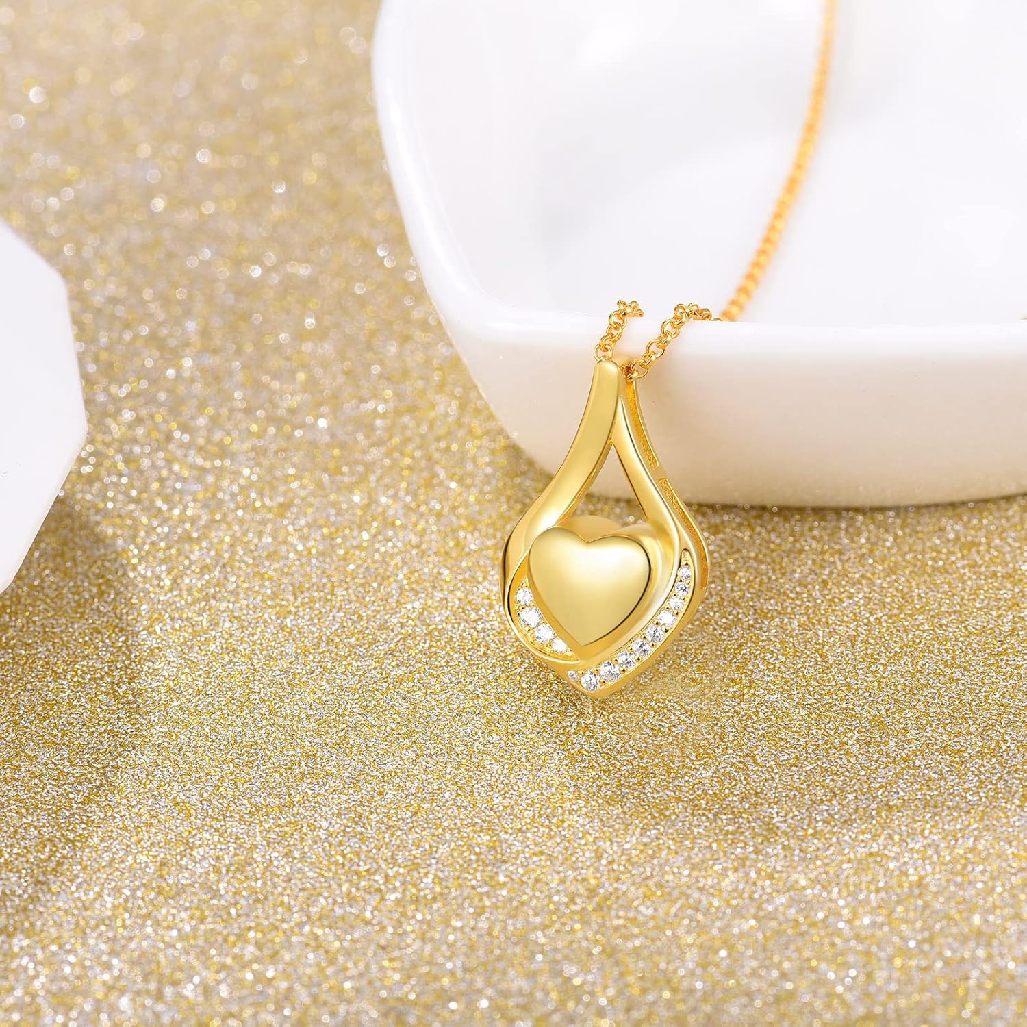 Cremation Jewelry 925 Sterling Silver Teardrop Urn Necklace for Ashes Heart Shape Memorial Keepsake Pendant for Human Ashes for Women Gift
