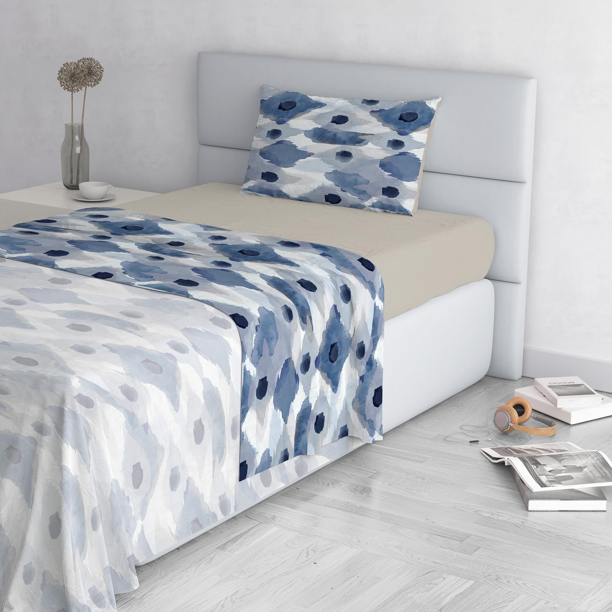 Calypso Fashion Bed Sheet Set, Made in Italy, Soft Microfibre Bed Set, Fitted Sheet