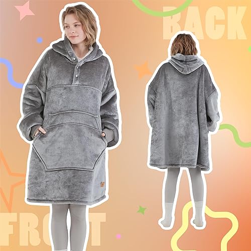 Miniatura 4 de Degrees of Comfort Manta de gran tamaño con capucha, mantas suaves para adultos, mujeres y hombres, acogedora sudadera con bolsillo gigante, color