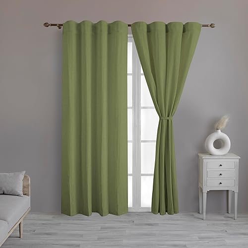 Linenwalas Cortinas semitraslúcidas de lino de algodón de 120 pulgadas de largo, con bolsillo para barra, paquete de 2, cortinas traslúcidas,