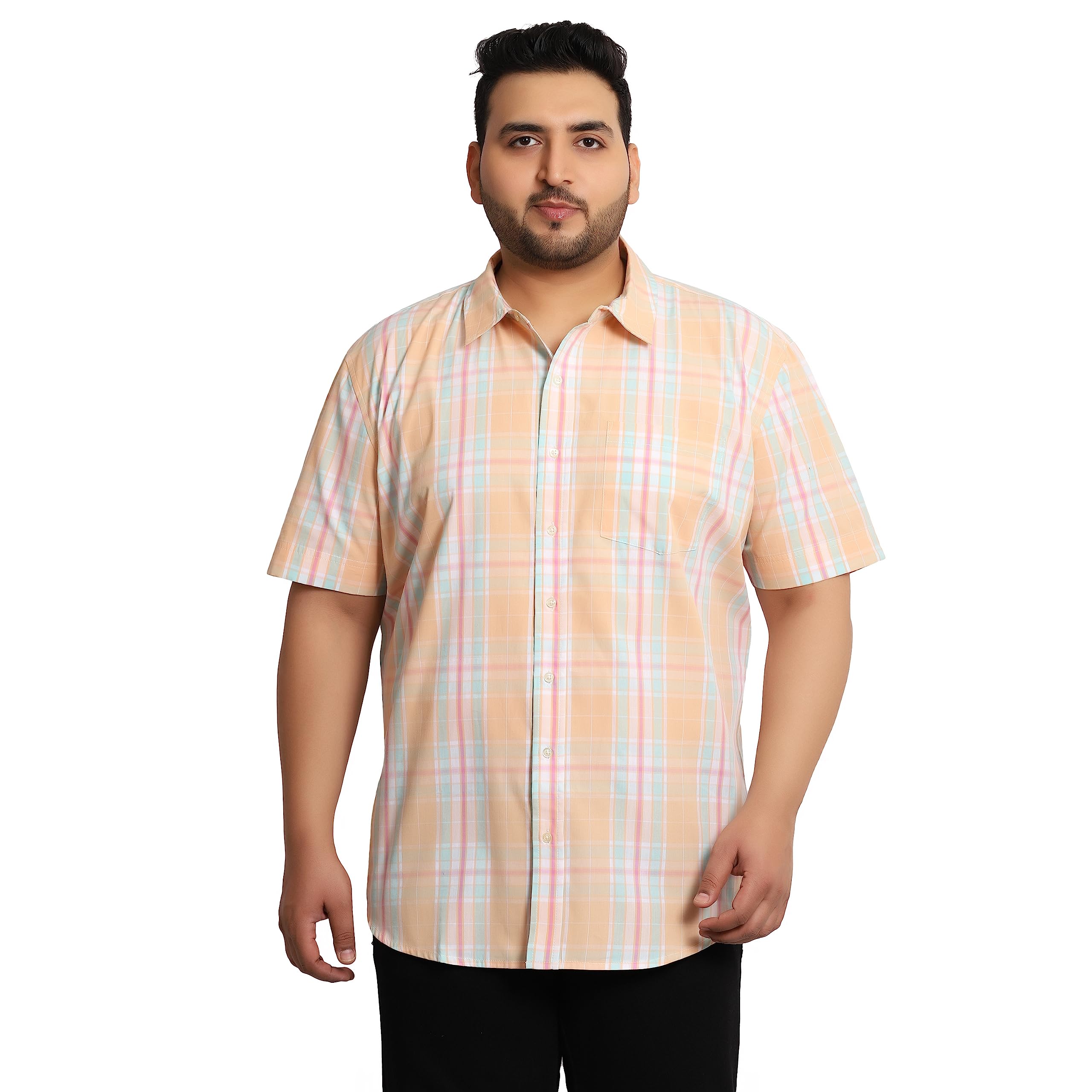 Check Half Sleeve Shirt with Pocket for Plus Size-picture-25