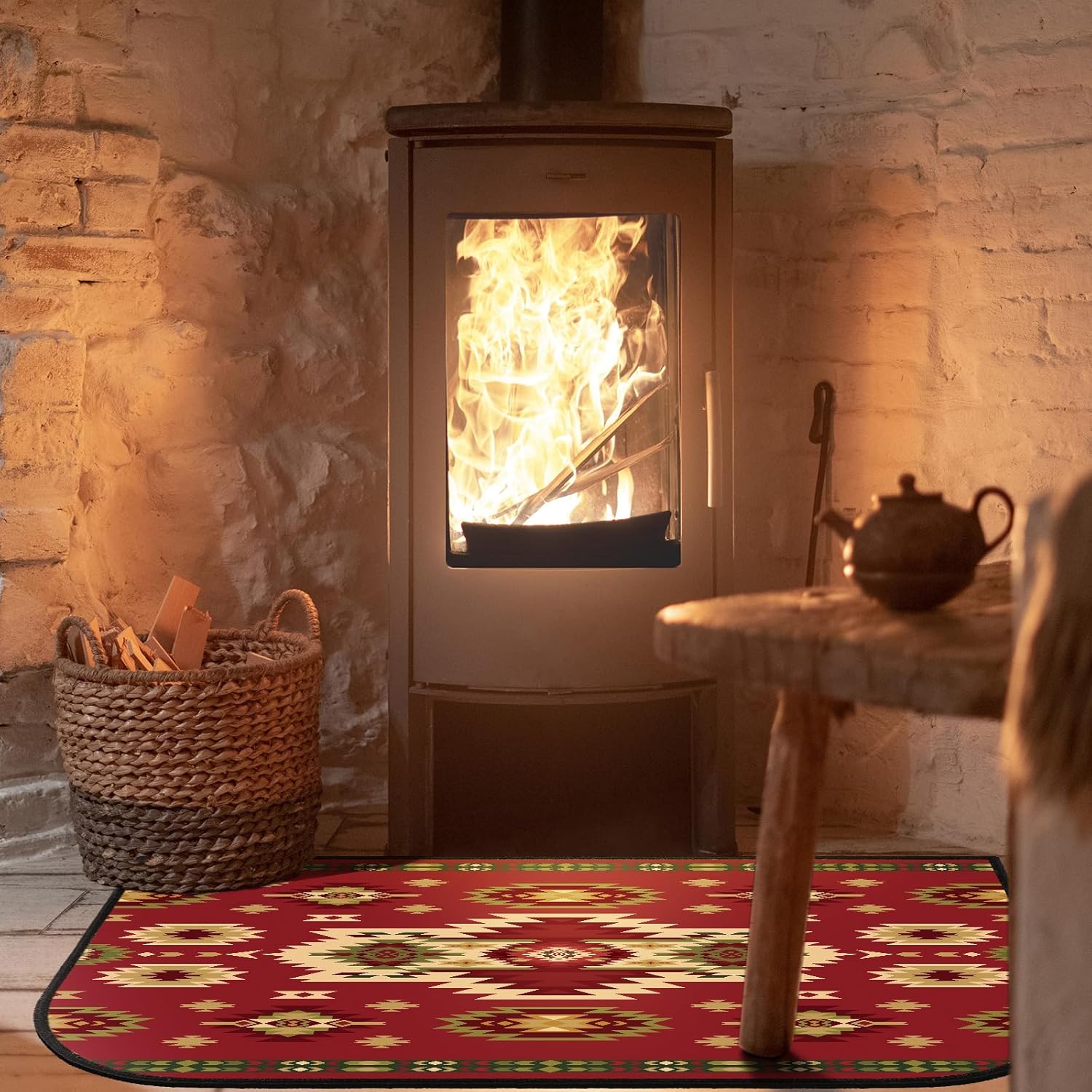 Demissle Cabin Fireplace Hearth Rug Fireplace Mats Cabin Southwestern Fireproof Rug Fire Resistant Mat for Wood Stove Floor for Kitchen Indoor Outdoor(24 x 36 Inch,Elegant) Antique 2' x 3' (Semicircular)