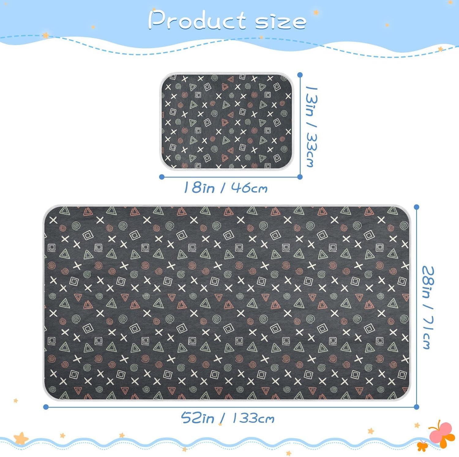 Baby Cooling Mat Abstract Shapes Texture Ice Silk Breathable Mesh Summer Crib Mattress Pad with Pillowcase, Soft Cooling Sleeping Surface for Infant & Toddler, 52"x28"