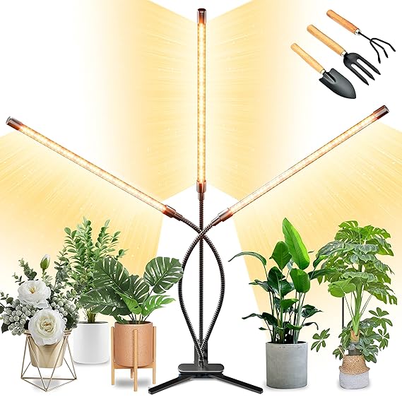 BAEDAOD Grow Lights for Indoor Plants, 135 LEDs Grow Light for Seed Starting with Yellow Full Spectrum, Clip Plant Lights with Flexible Gooseneck 3/9/12H Timer, 10 Dimmable Levels, 3 Switch Modes