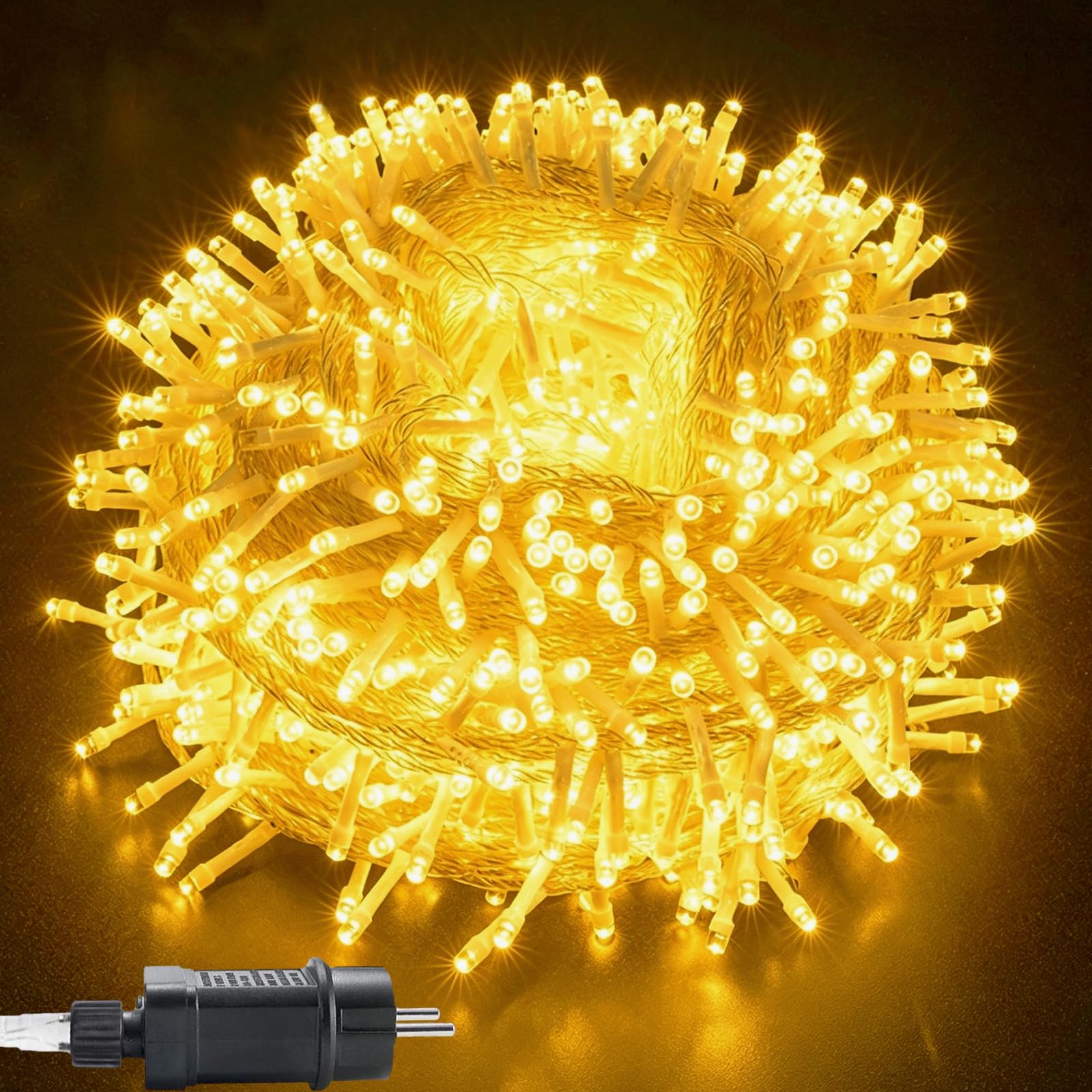 Luces Navidad exterior 100m 1000 LED arbol Navidad con 31V enchufe: temporizador, función de memoria, 8 modos, IP44 resistente al agua para fiestas Halloween Pascua jardín, Blanco cálido